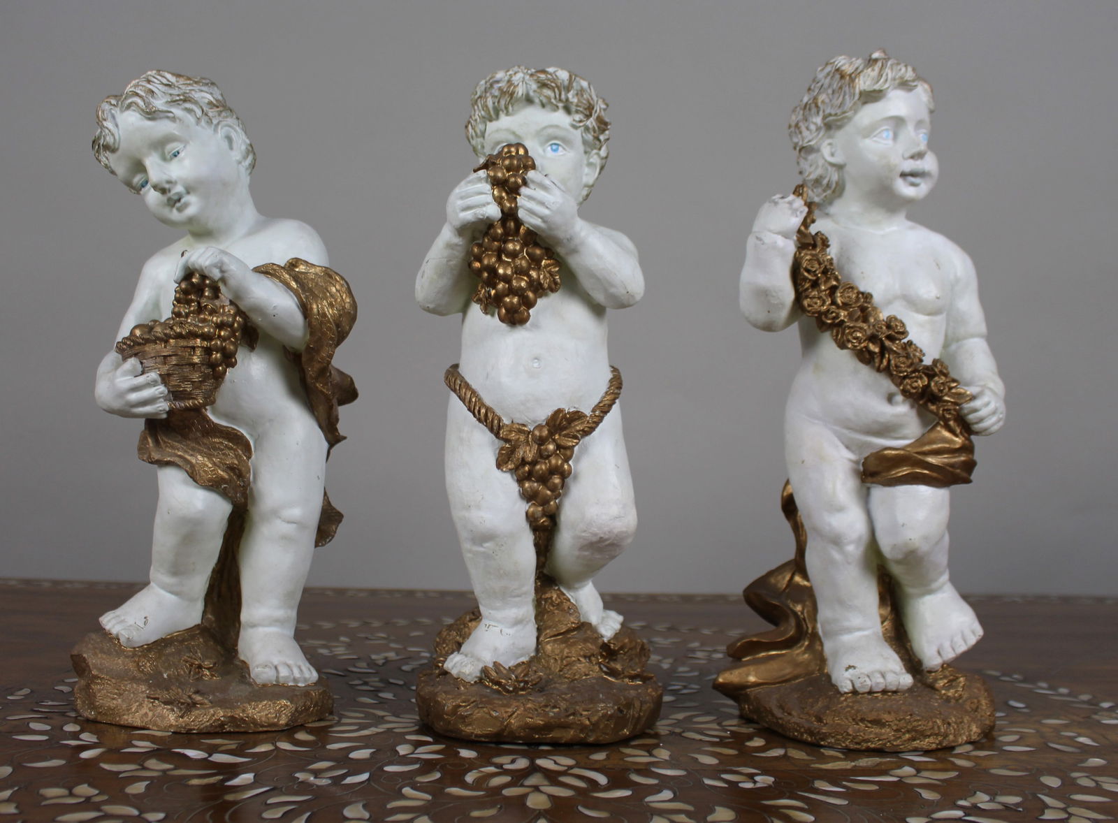 Set of 3 Vintage Decorative Painted Plaster Cherubs (1 of 9)