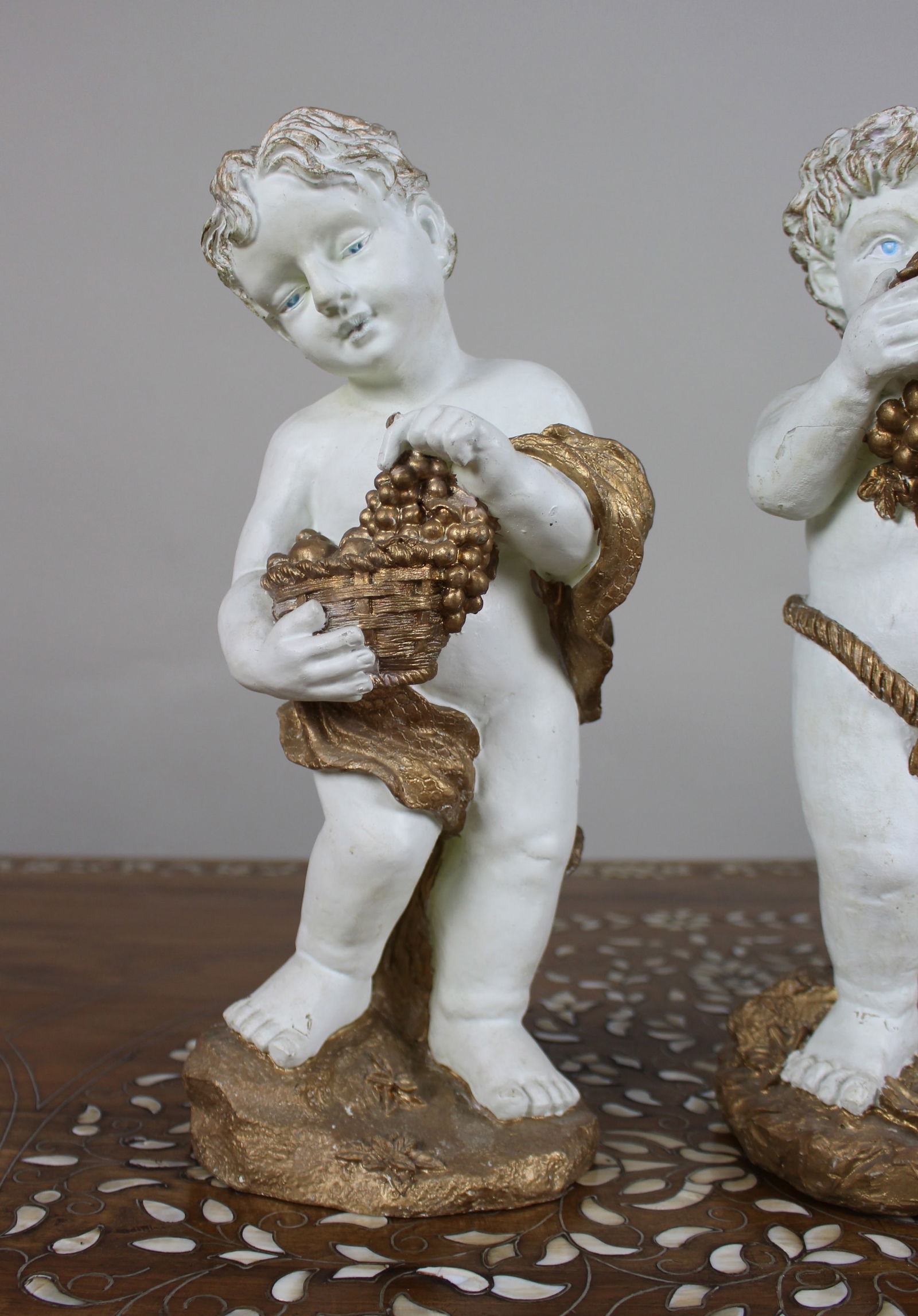 Set of 3 Vintage Decorative Painted Plaster Cherubs - 2