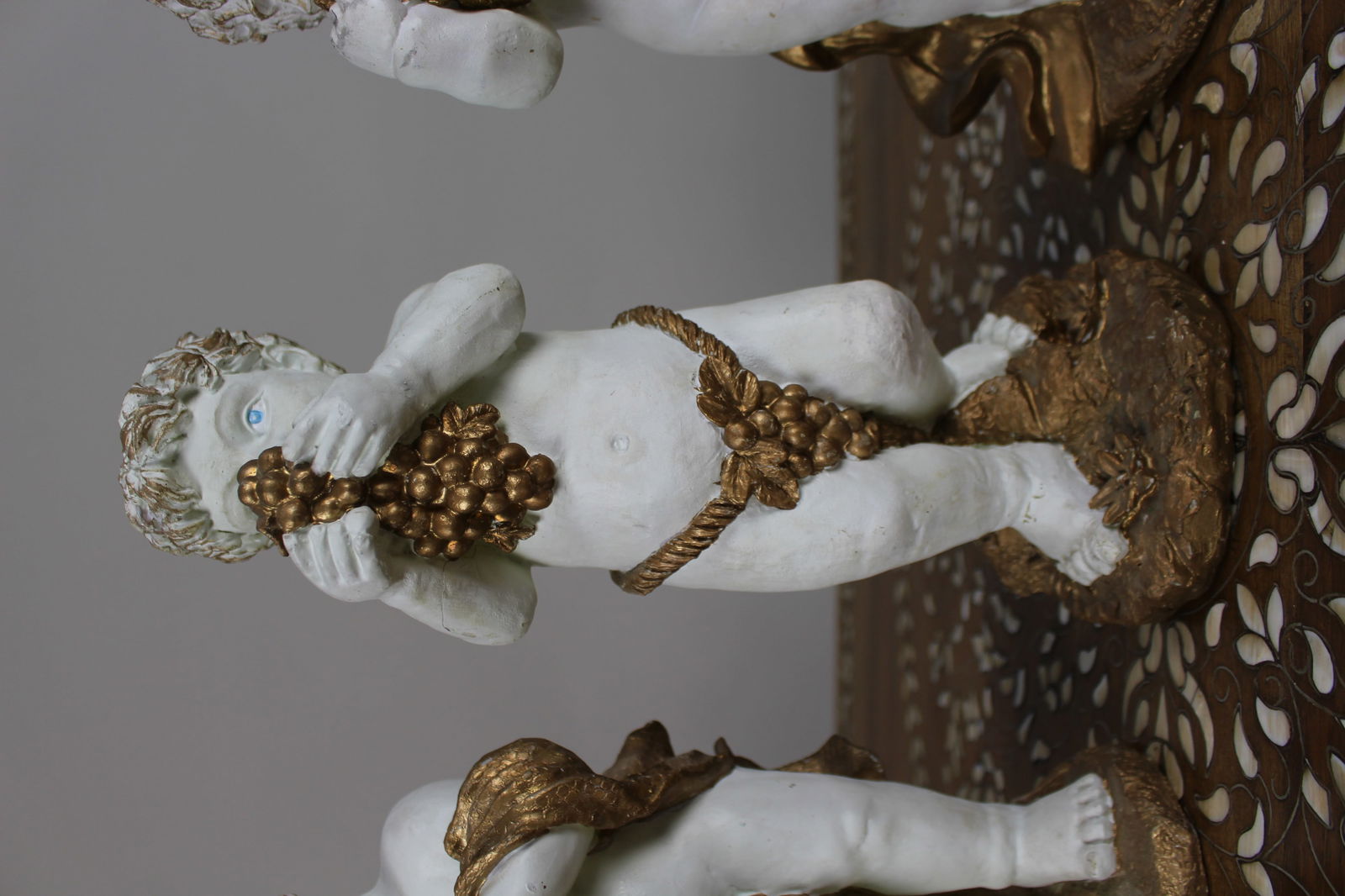 Set of 3 Vintage Decorative Painted Plaster Cherubs - 3