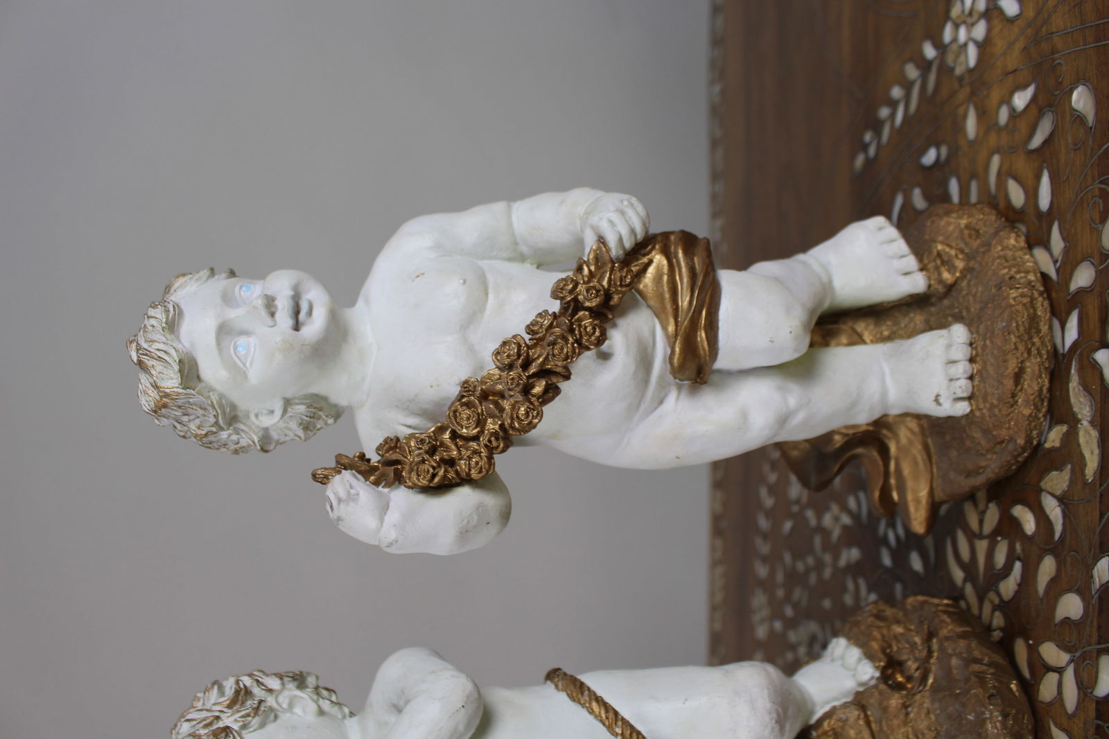 Set of 3 Vintage Decorative Painted Plaster Cherubs - 4