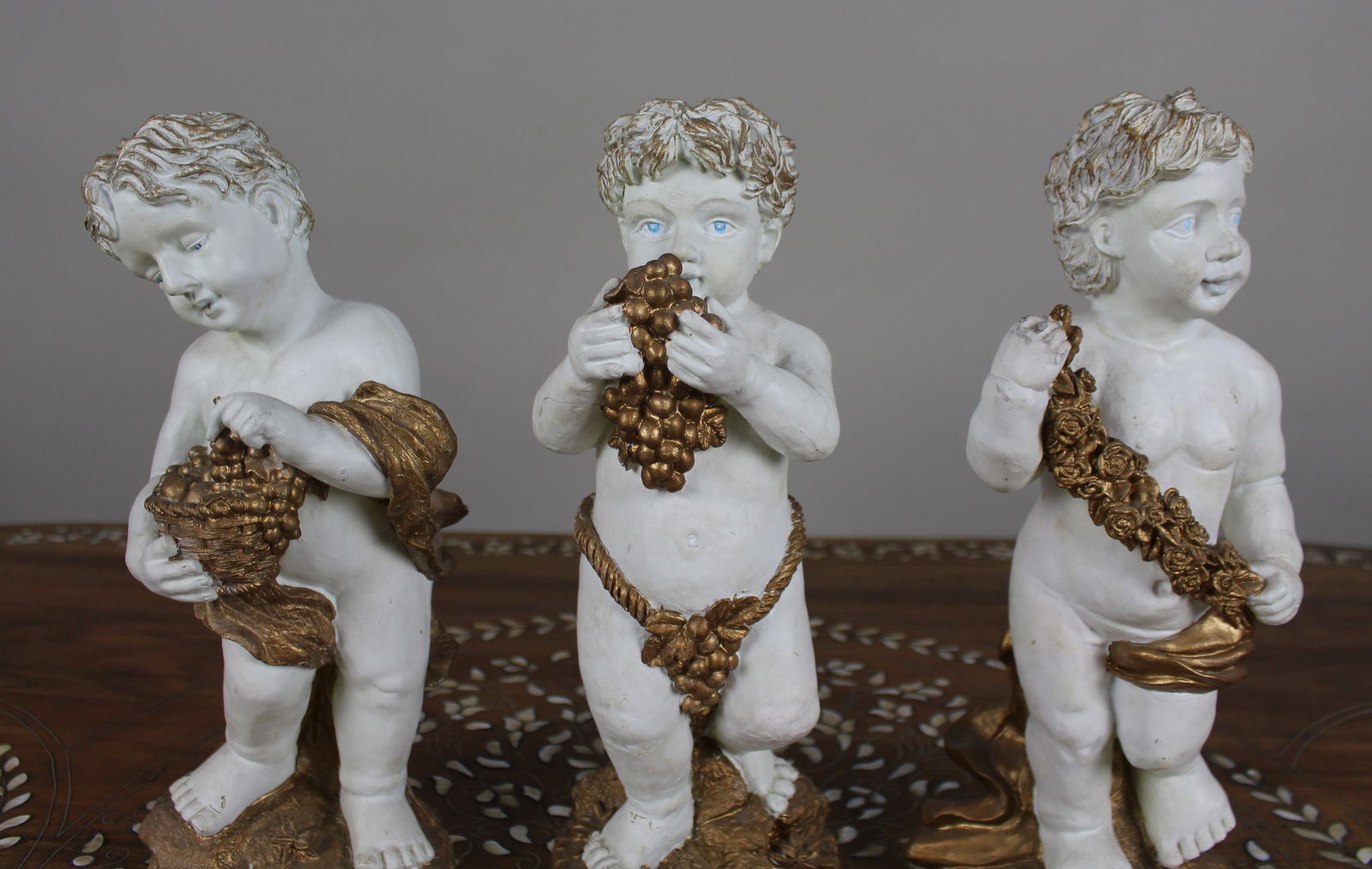 Set of 3 Vintage Decorative Painted Plaster Cherubs - 5