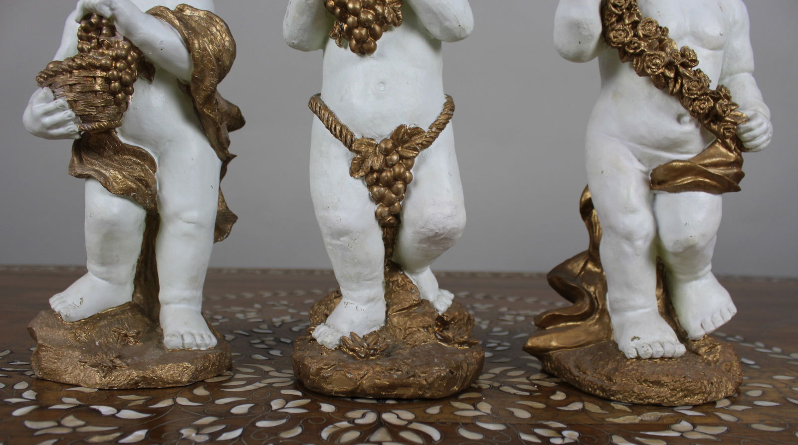 Set of 3 Vintage Decorative Painted Plaster Cherubs - 6