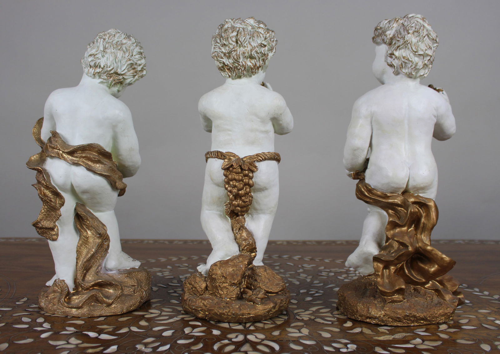 Set of 3 Vintage Decorative Painted Plaster Cherubs - 7