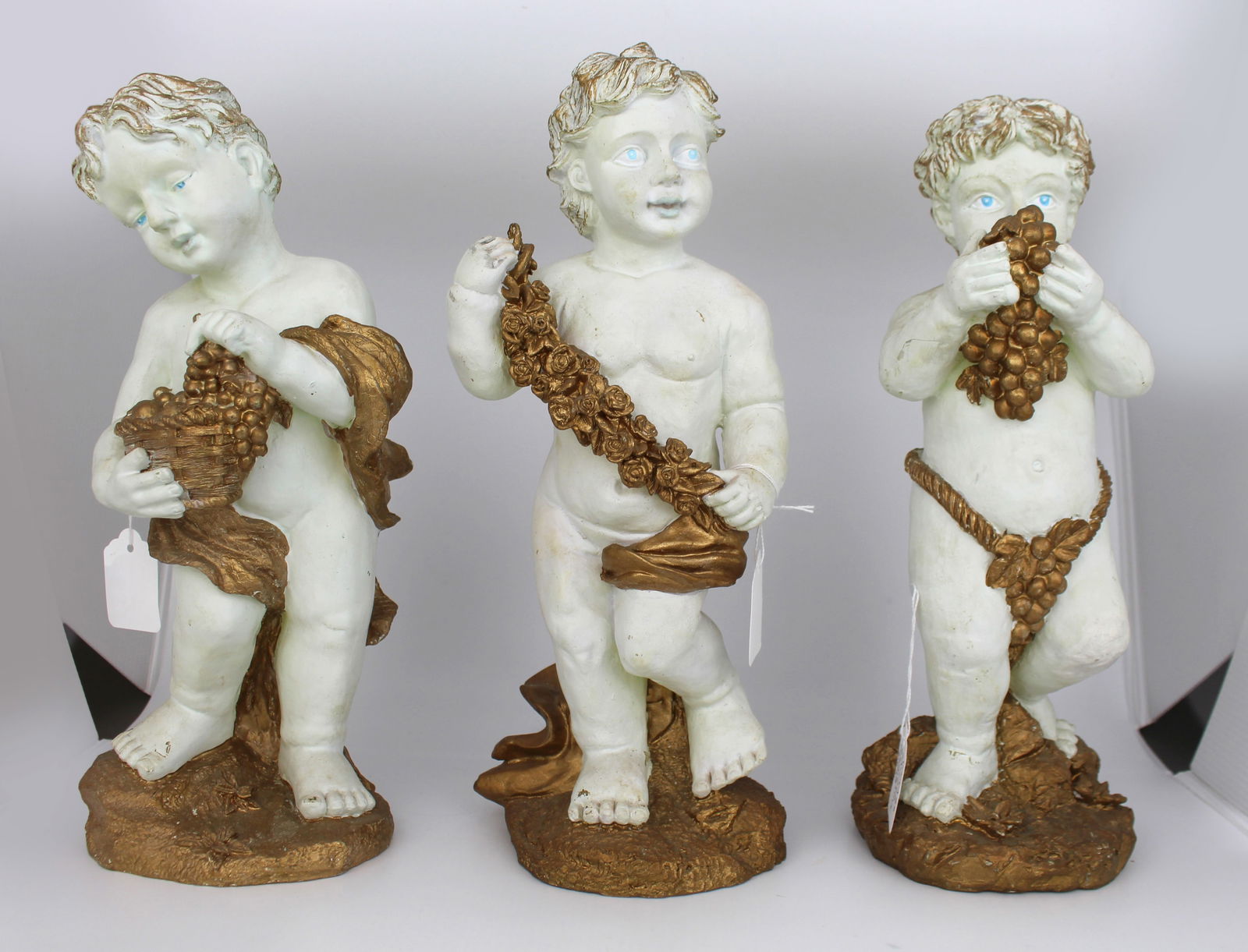 Set of 3 Vintage Decorative Painted Plaster Cherubs - 8