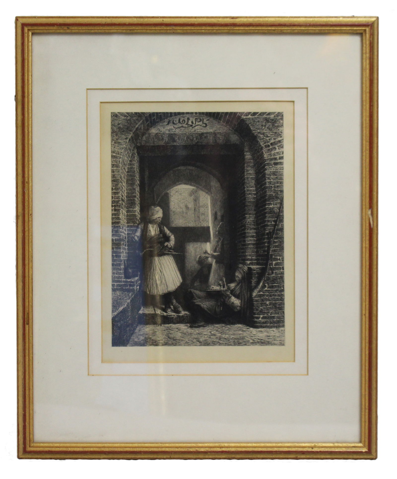 Victorian Etching of Orientalist Scene in Gilt Frame, c.1880: Title: Victorian Etching of Orientalist Scene in Gilt Frame, c.1880 Description: Victorian Etching of Orientalist Scene in Gilt Frame, c.1880 A late 19th-century etching depicting an