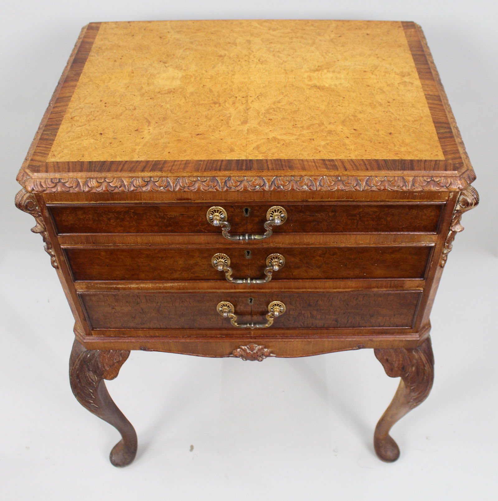 Early 20th c. Carved Walnut Footed Cutlery Chest - 3