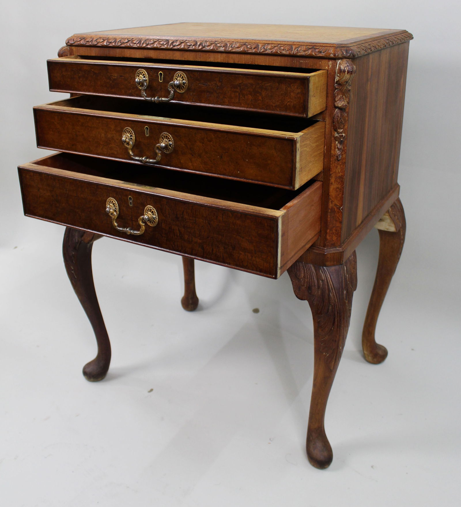 Early 20th c. Carved Walnut Footed Cutlery Chest - 4