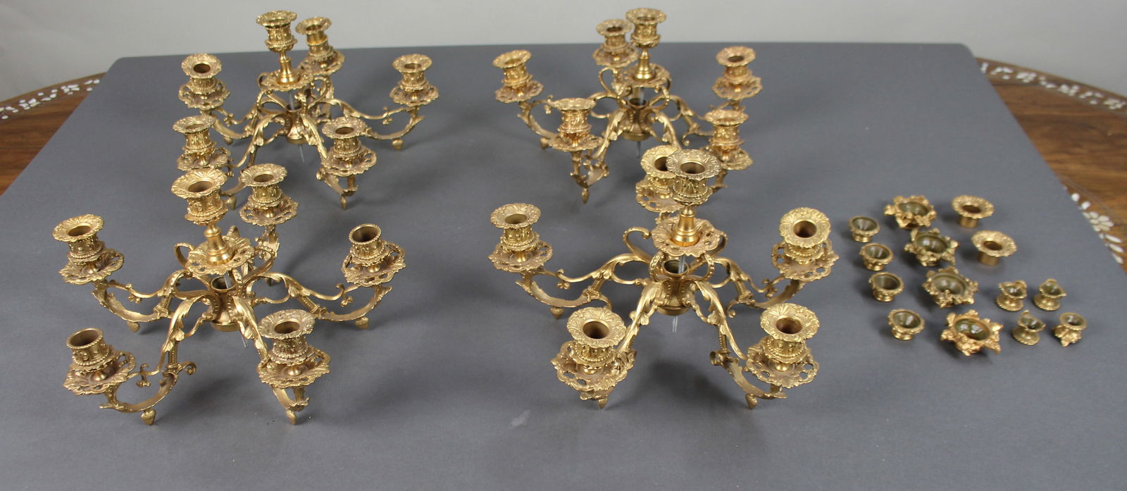 Ornate Gilt Metal Girandole Candle Holders - 2