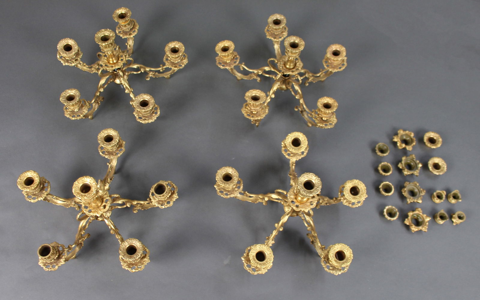 Ornate Gilt Metal Girandole Candle Holders - 3