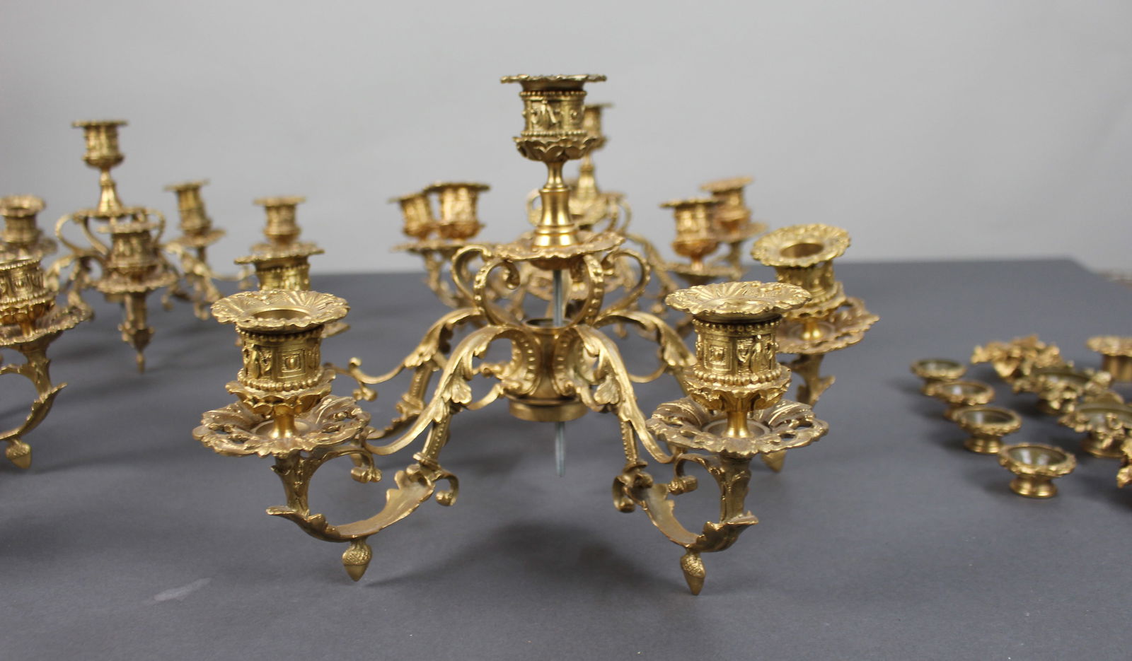 Ornate Gilt Metal Girandole Candle Holders - 4