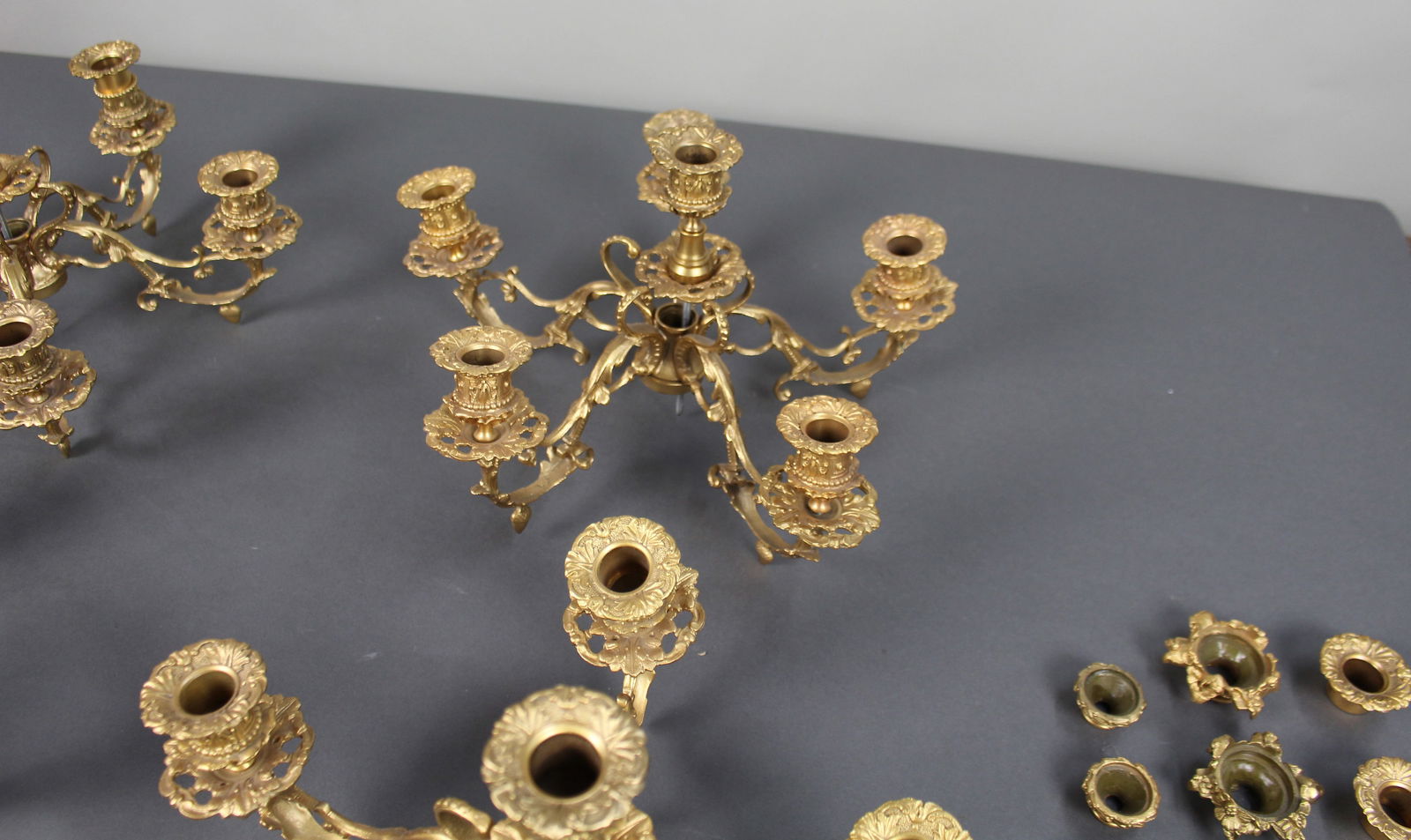 Ornate Gilt Metal Girandole Candle Holders - 5