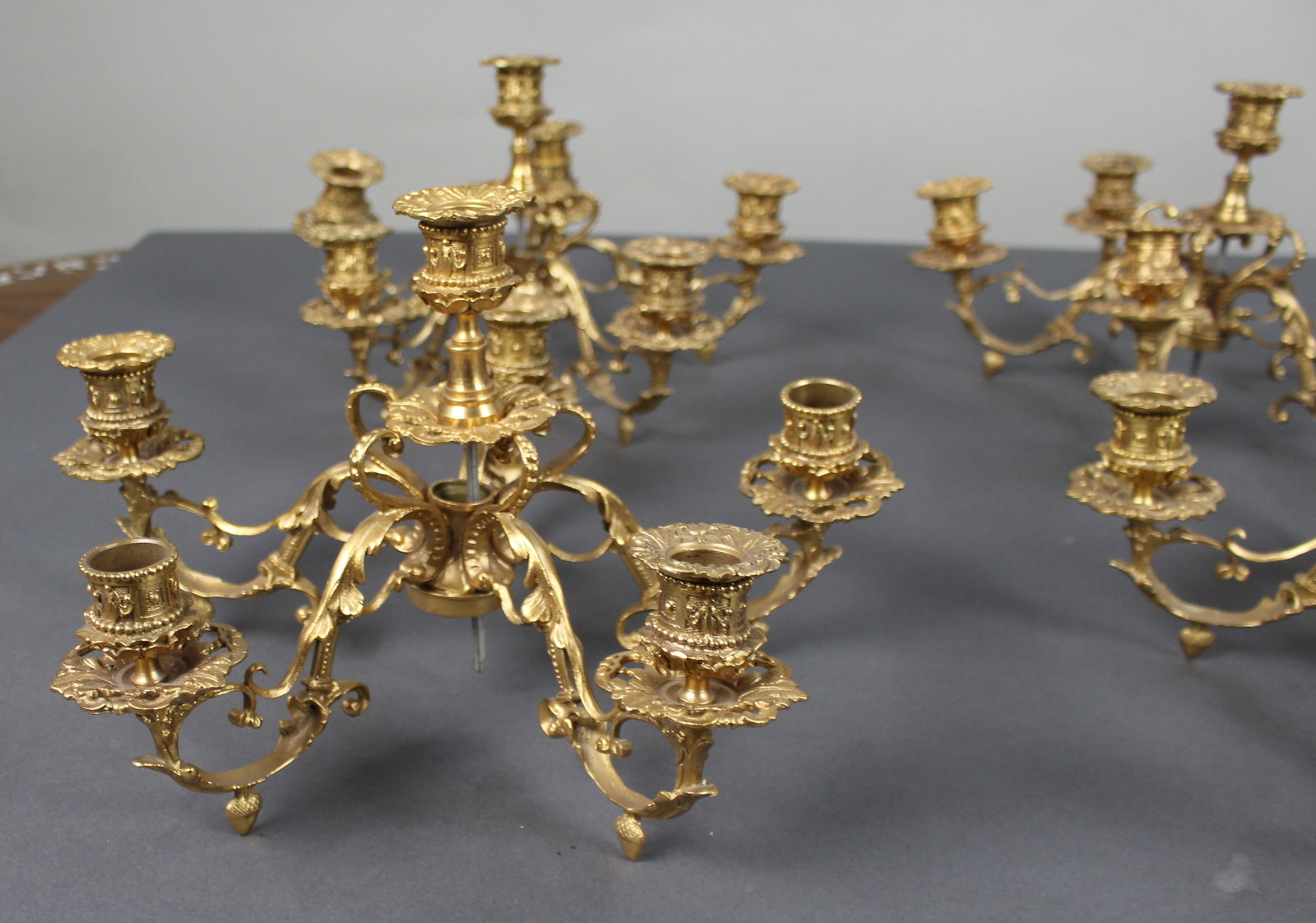 Ornate Gilt Metal Girandole Candle Holders - 6