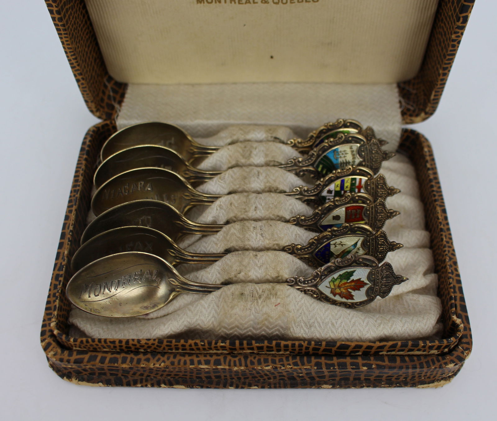 Cased Set of 6 Canadian Sterling Silver & Enamel Souvenir Spoons – Morris Michaels, c.1930s - 2