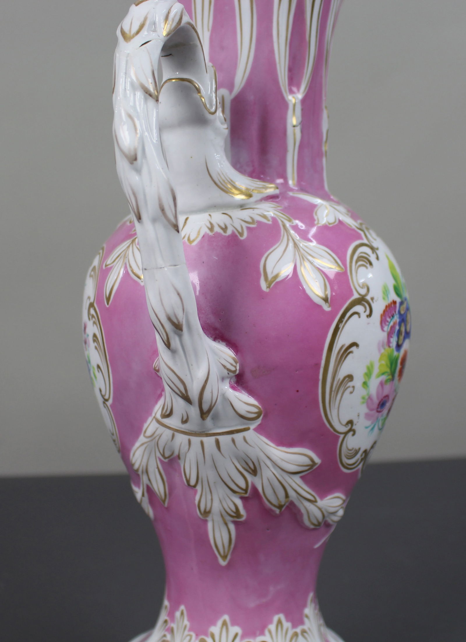 Antique Hand Painted Pink Ground Porcelain Table Lamp, c.1890 - 8