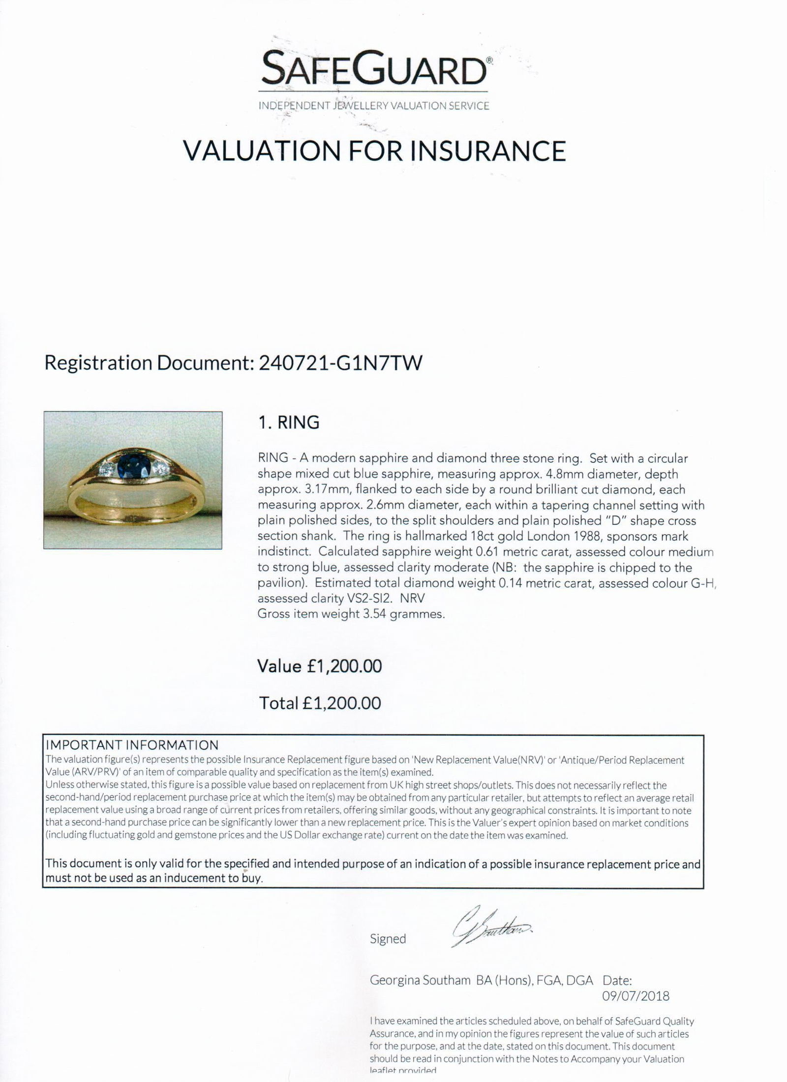 Three Stone Sapphire & Diamond 18ct Gold Ring - 5