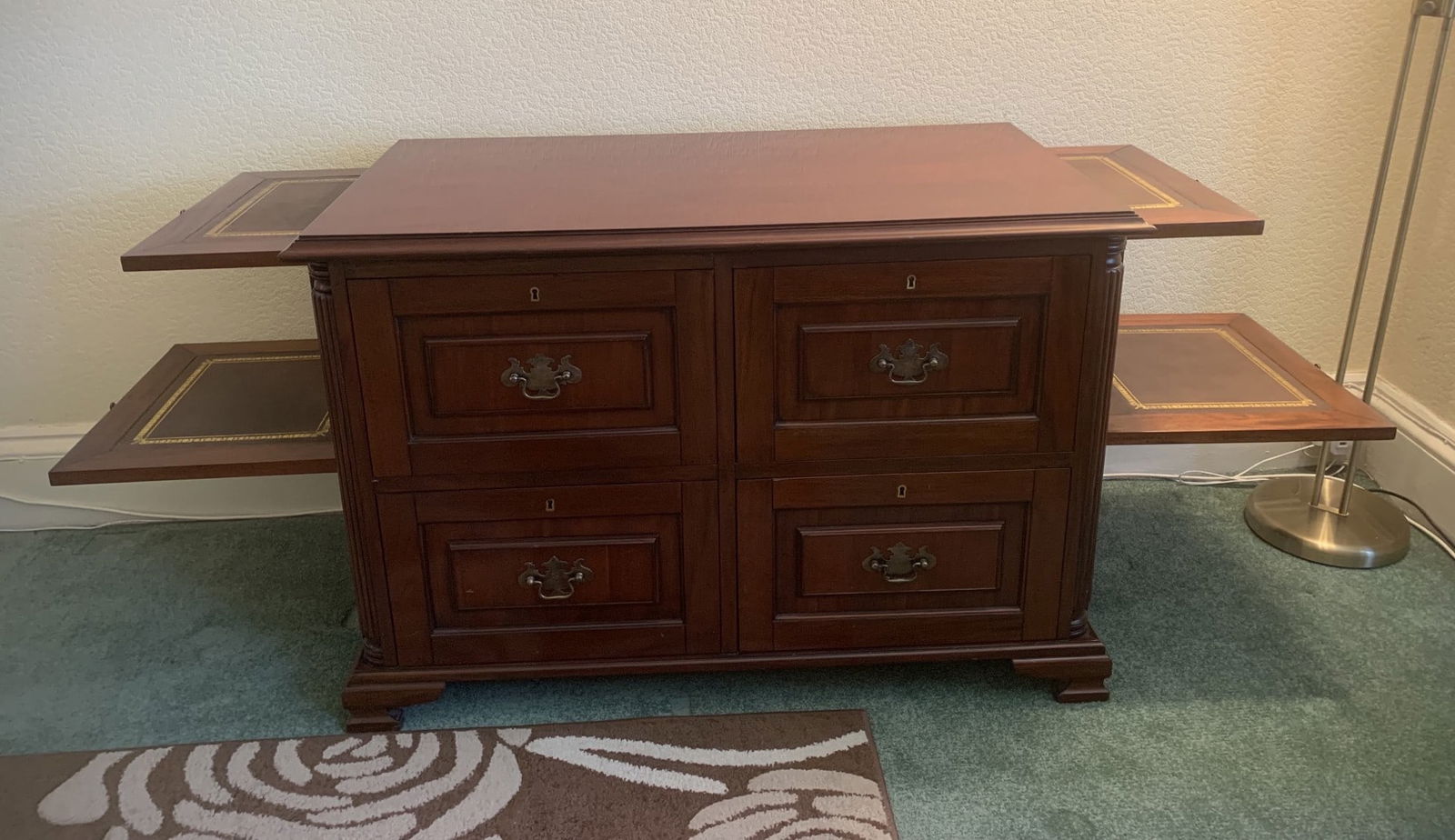 Italian Mahogany Filing Cabinet with Tooled Leather Slides - 2