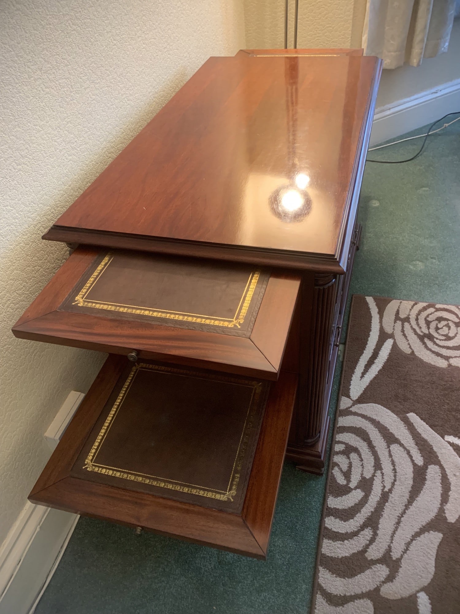 Italian Mahogany Filing Cabinet with Tooled Leather Slides - 4