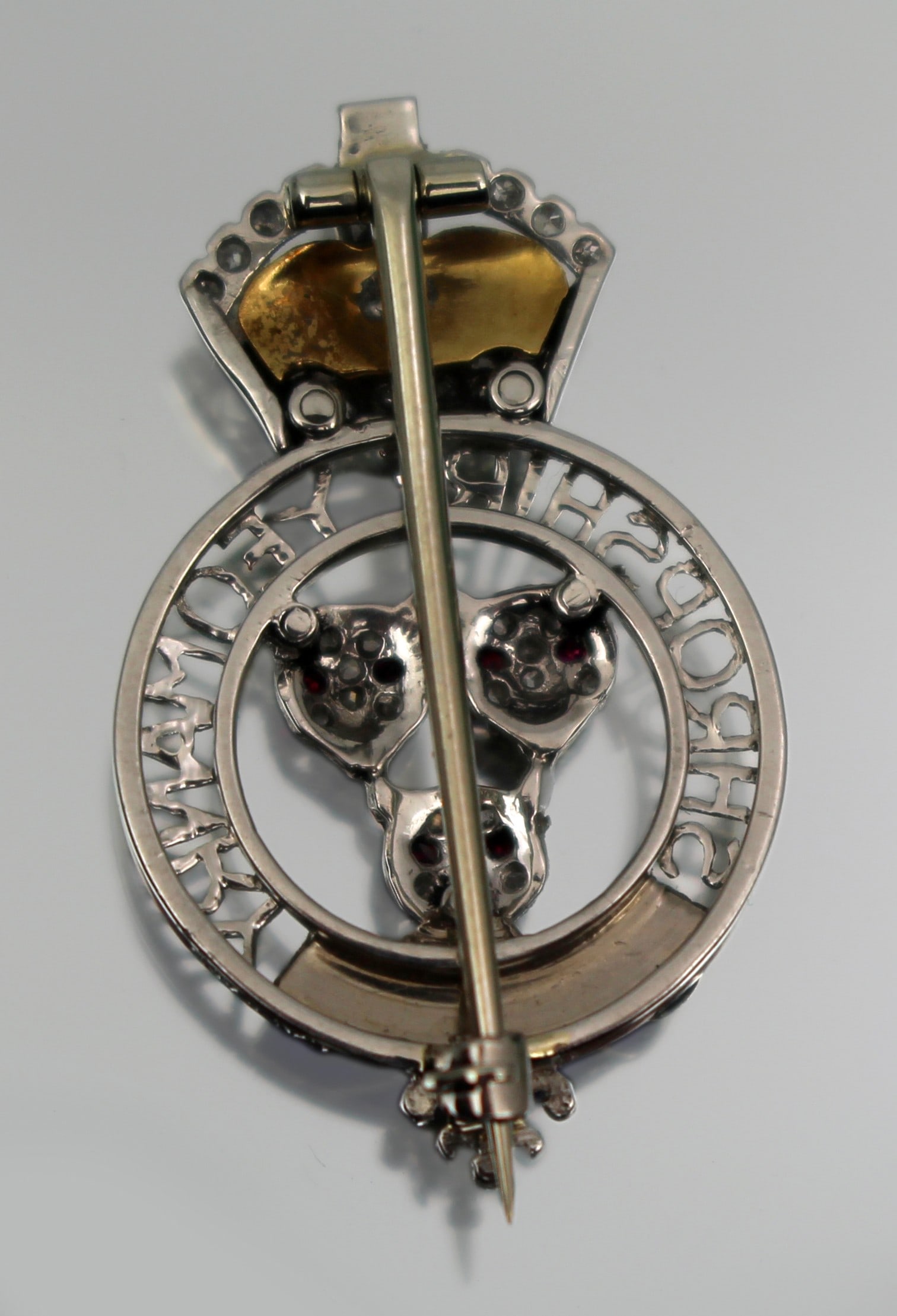 Fine Shropshire Yeomanry Sweetheart Brooch by Garrard – Gold, Enamel, Ruby Eyes - 3