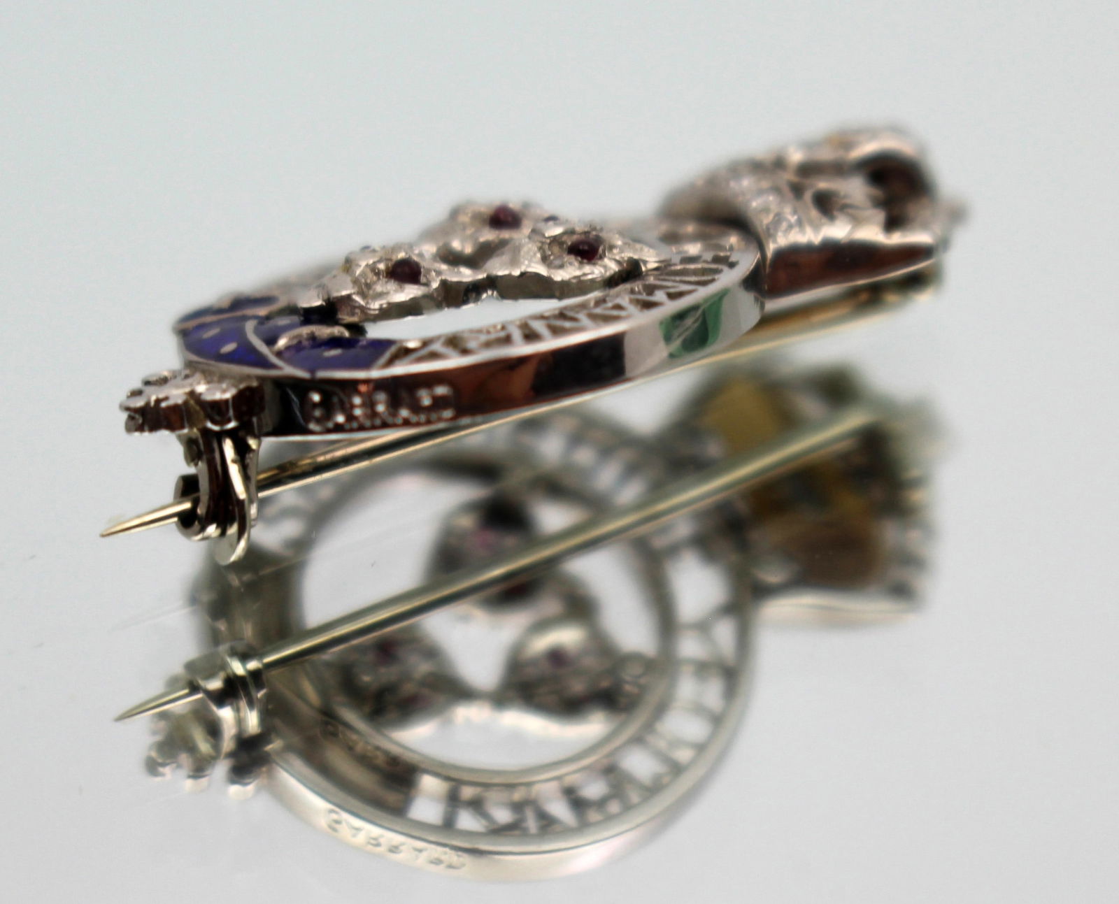 Fine Shropshire Yeomanry Sweetheart Brooch by Garrard – Gold, Enamel, Ruby Eyes - 4