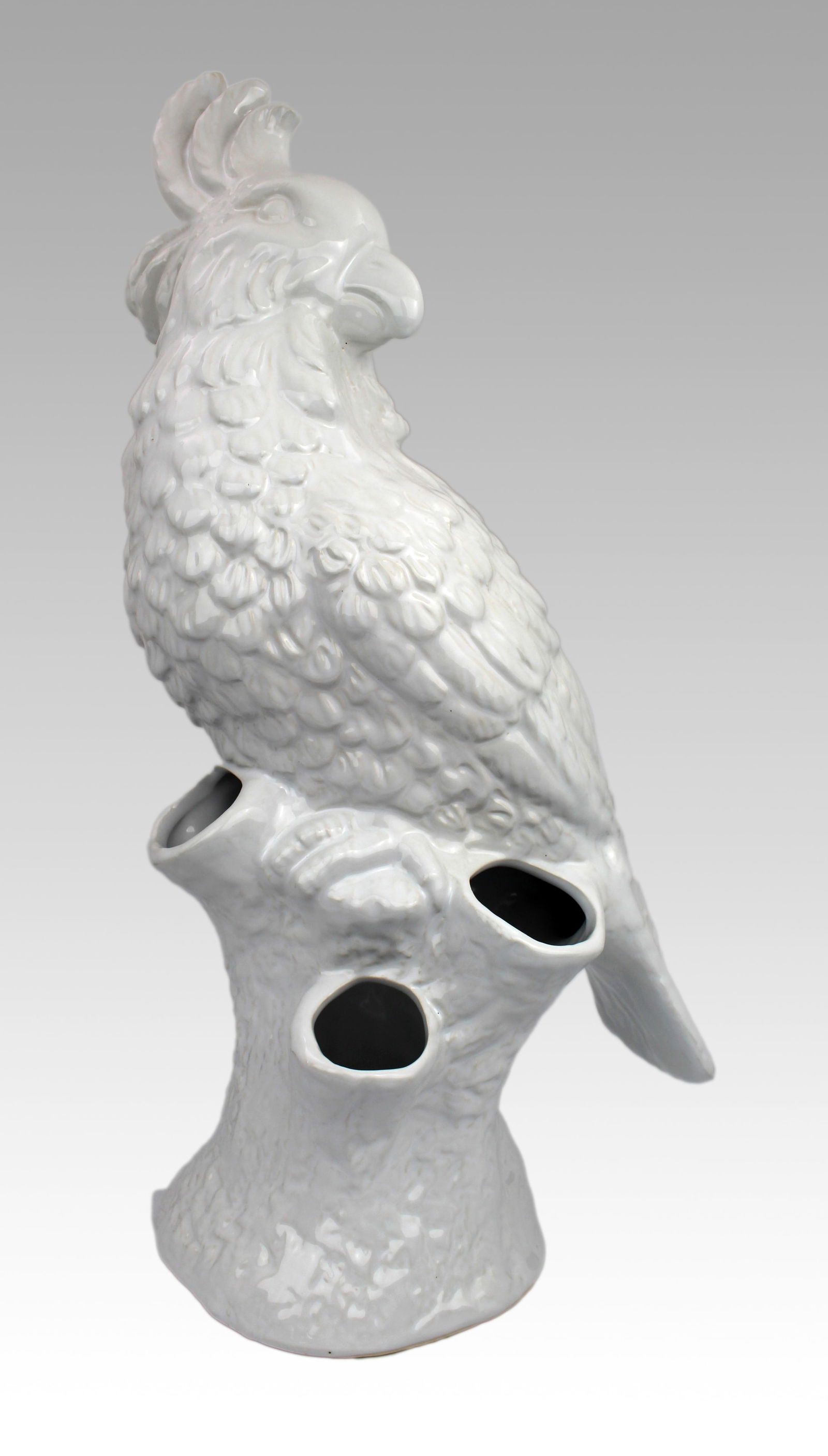 Large White Glazed Ceramic Parrot Sculpture - 5