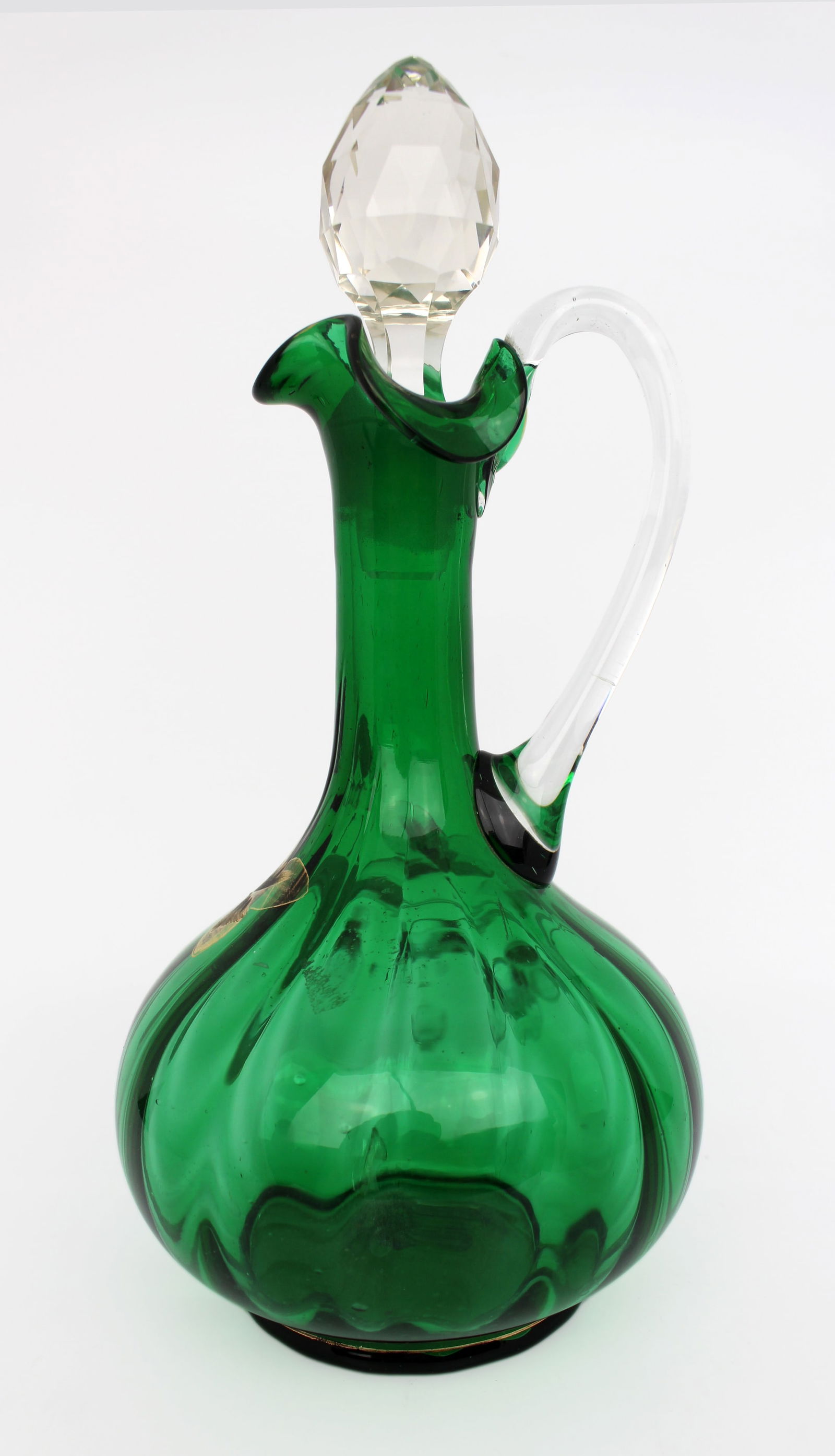 Antique Victorian Hand-Painted Emerald Green Glass Claret Jug - 3