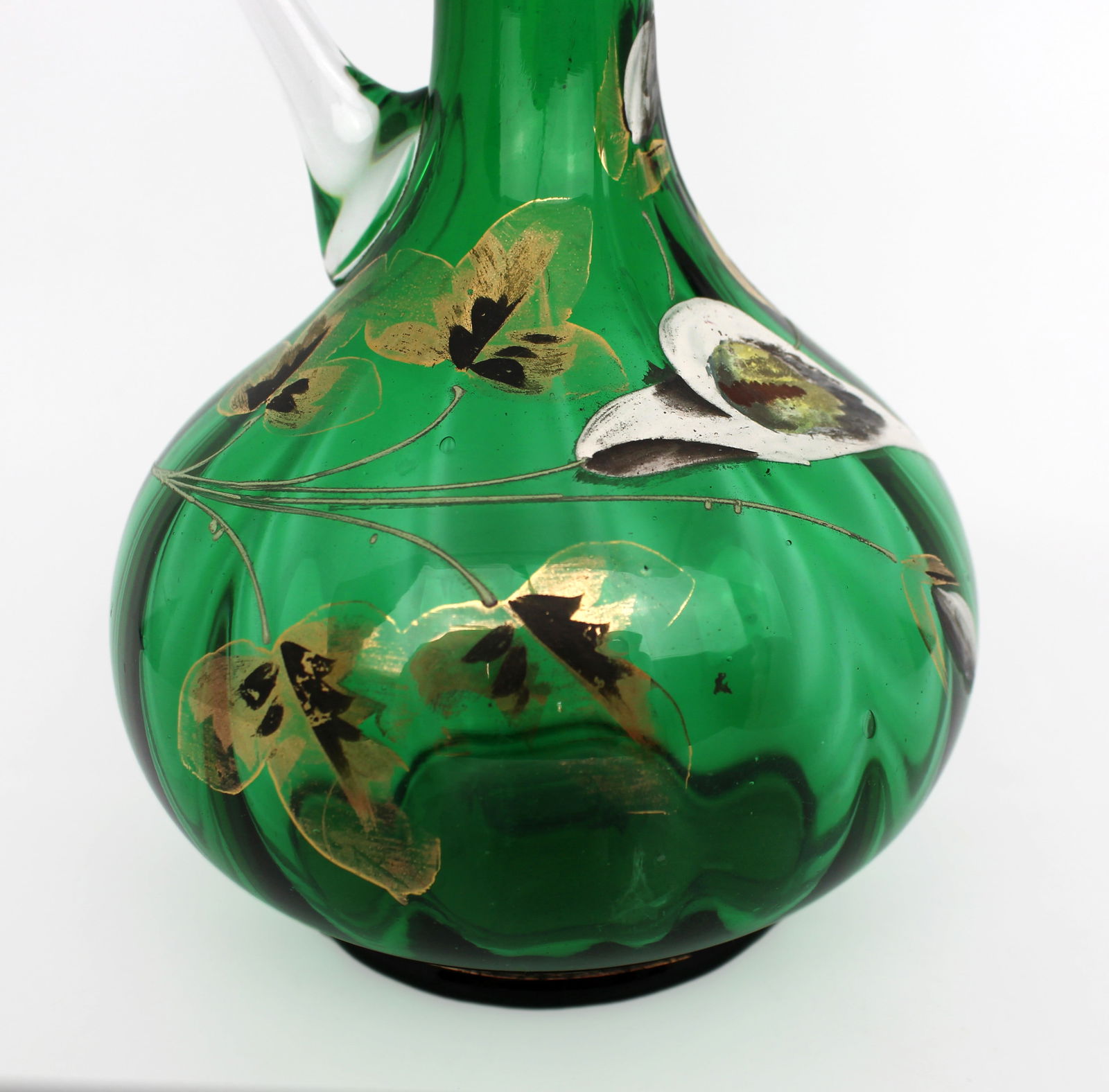 Antique Victorian Hand-Painted Emerald Green Glass Claret Jug - 4