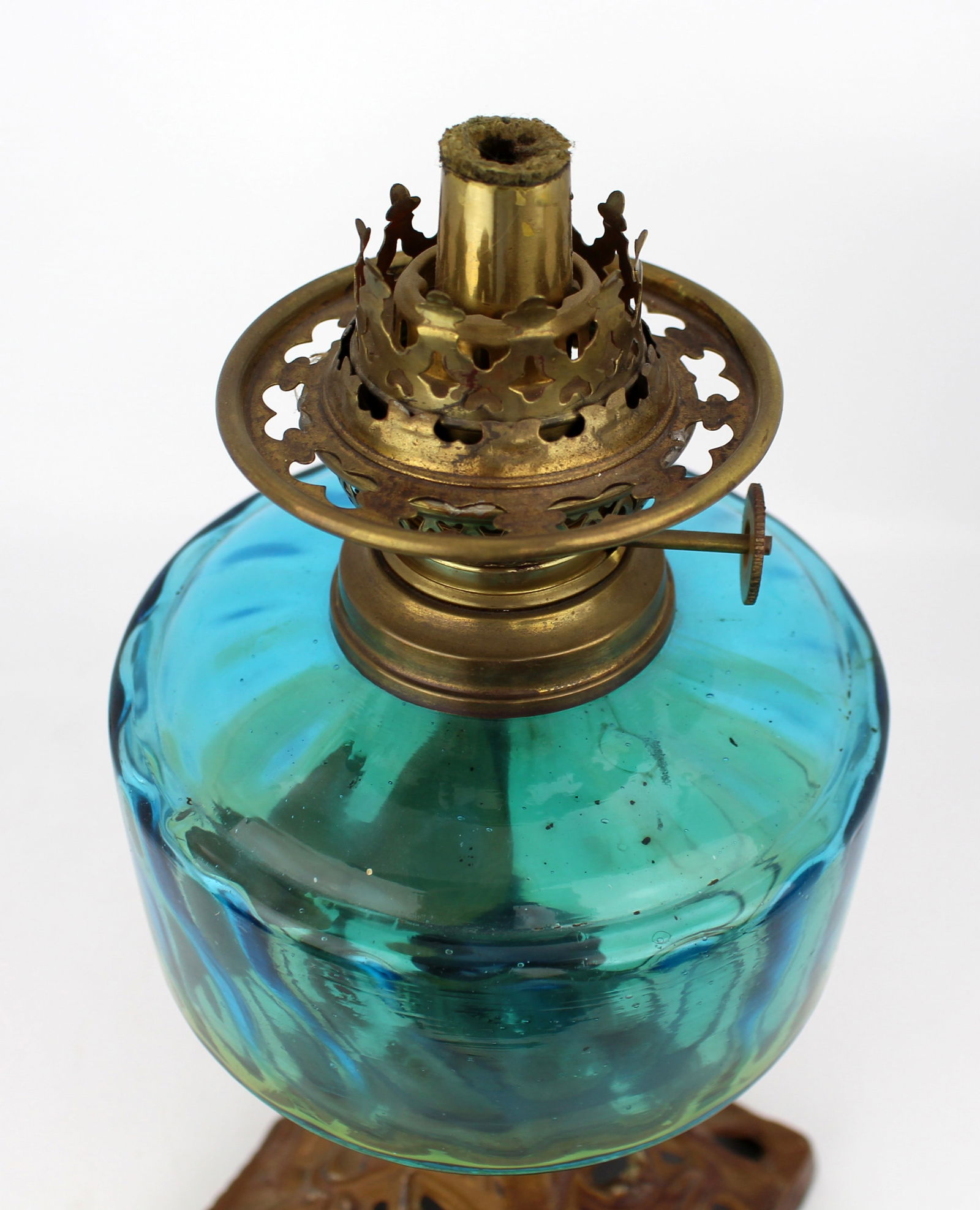 Antique Victorian Oil Lamp with Blue Glass Font - 10