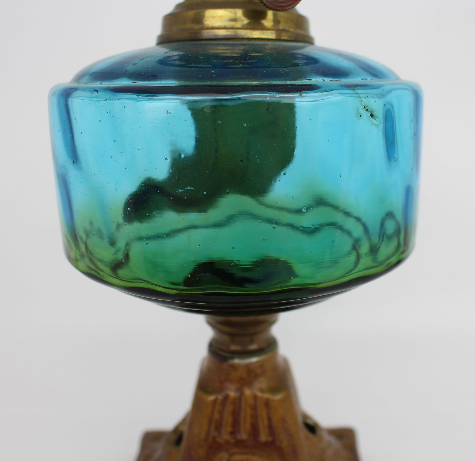 Antique Victorian Oil Lamp with Blue Glass Font - 13