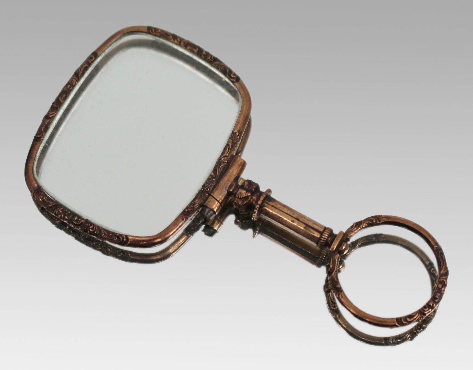 Antique Victorian Gilt Chatelaine Magnifying Glass: Title: Antique Victorian Gilt Chatelaine Magnifying Glass Description: Victorian Gilt Chatelaine Magnifying Glass with Ornate Floral Handle English or Continental, circa 1870–1890 A
