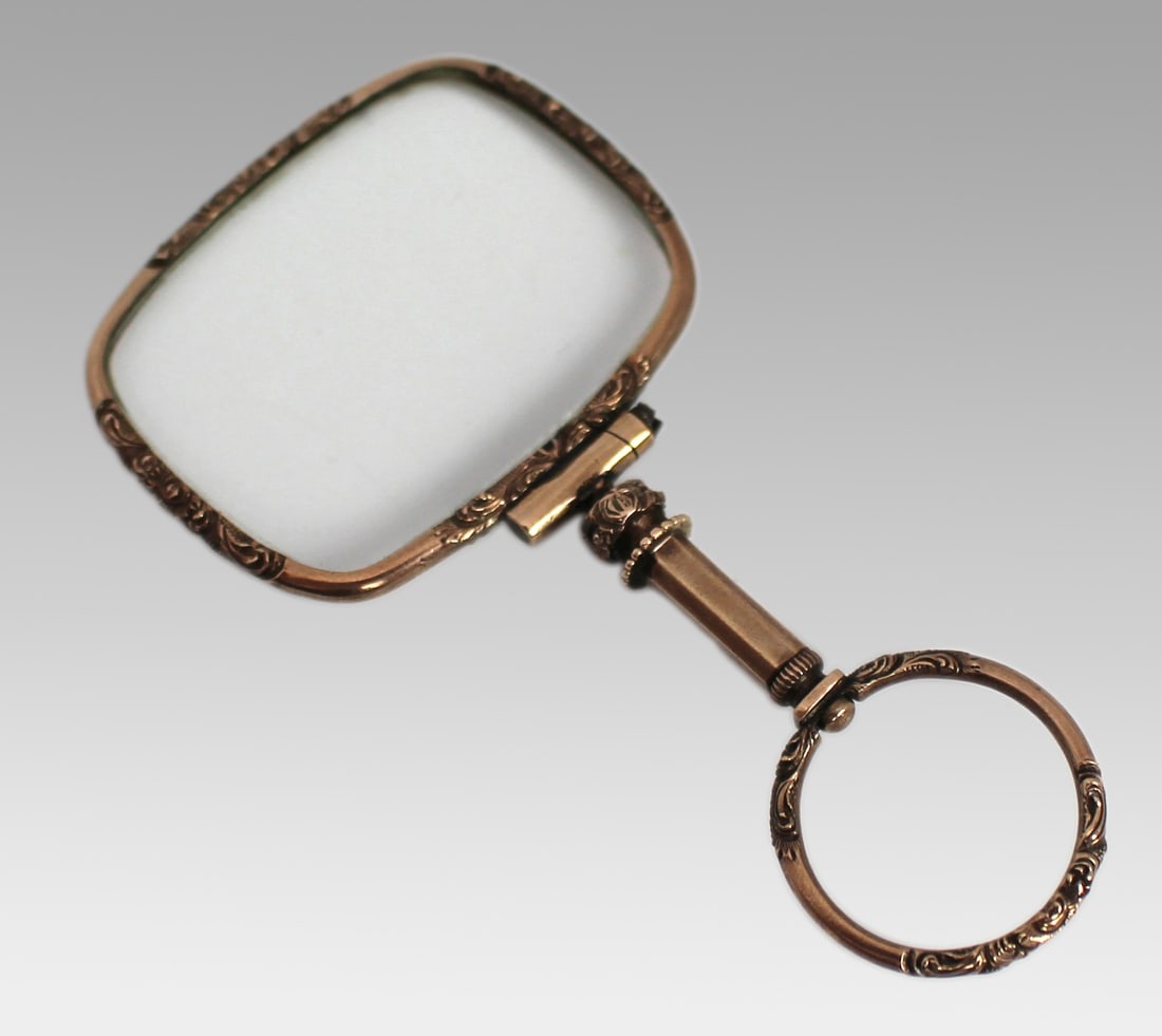 Antique Victorian Gilt Chatelaine Magnifying Glass - 3