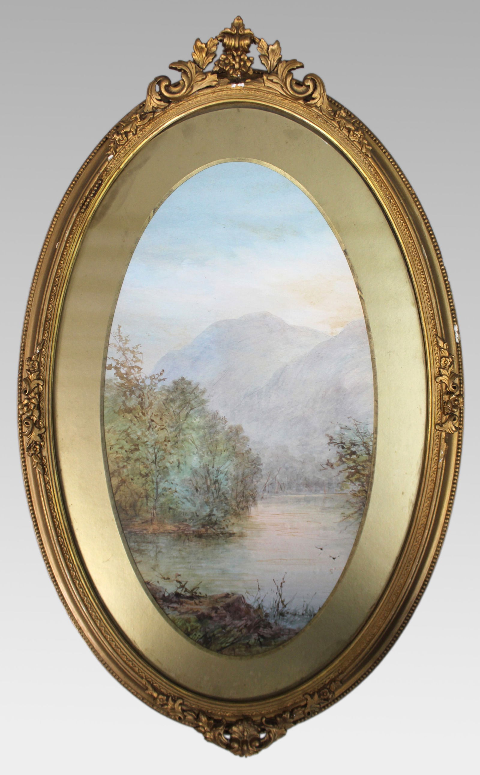 Antique Oval Watercolour of Torc Mountain: Title: Antique Oval Watercolour of Torc Mountain Description: Antique Oval Watercolour of Torc Mountain, Ireland, by A. Groom A late 19th or early 20th century watercolour landscape attributed