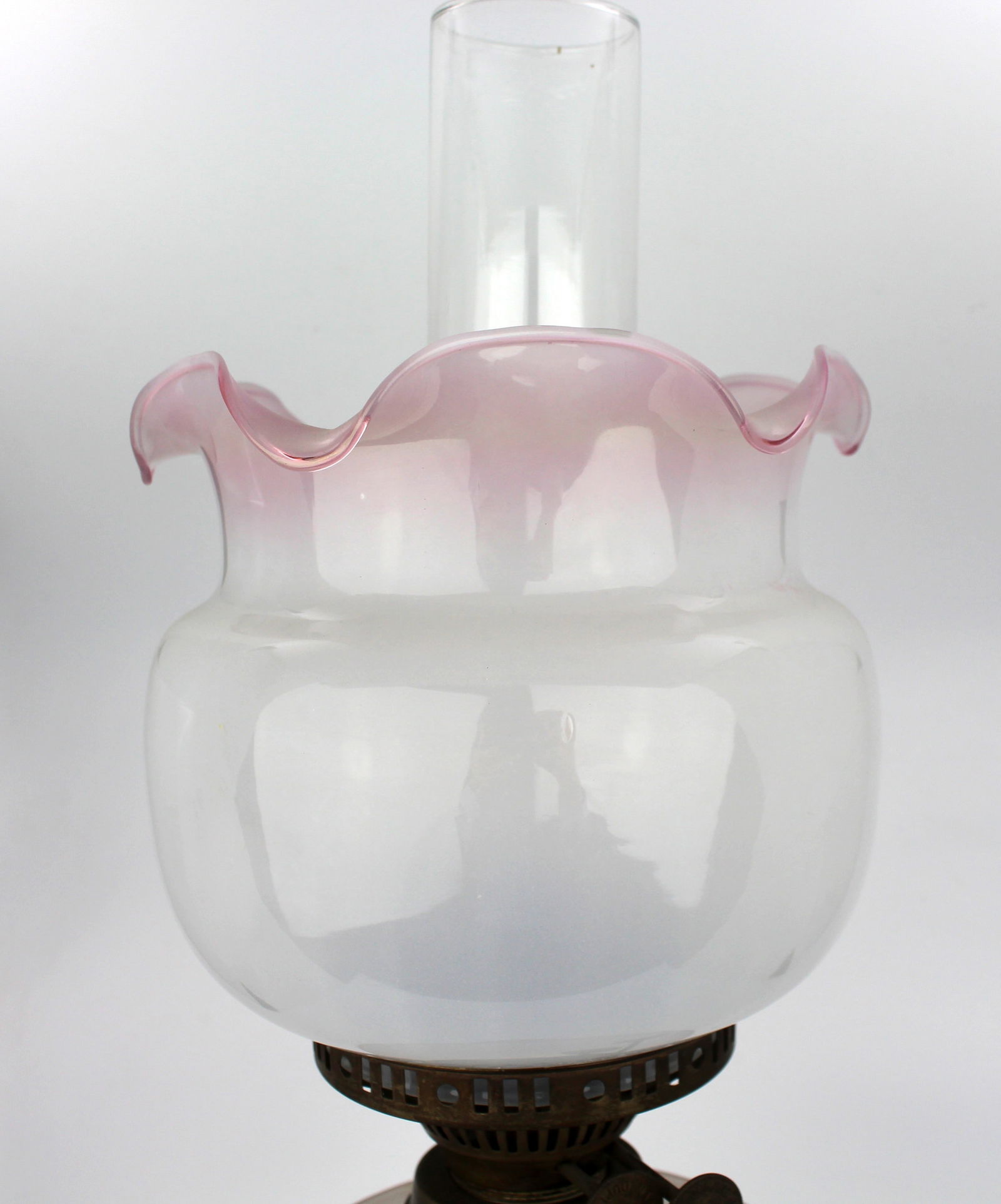 Antique Oil Lamp with Glass Font & Shade - 10