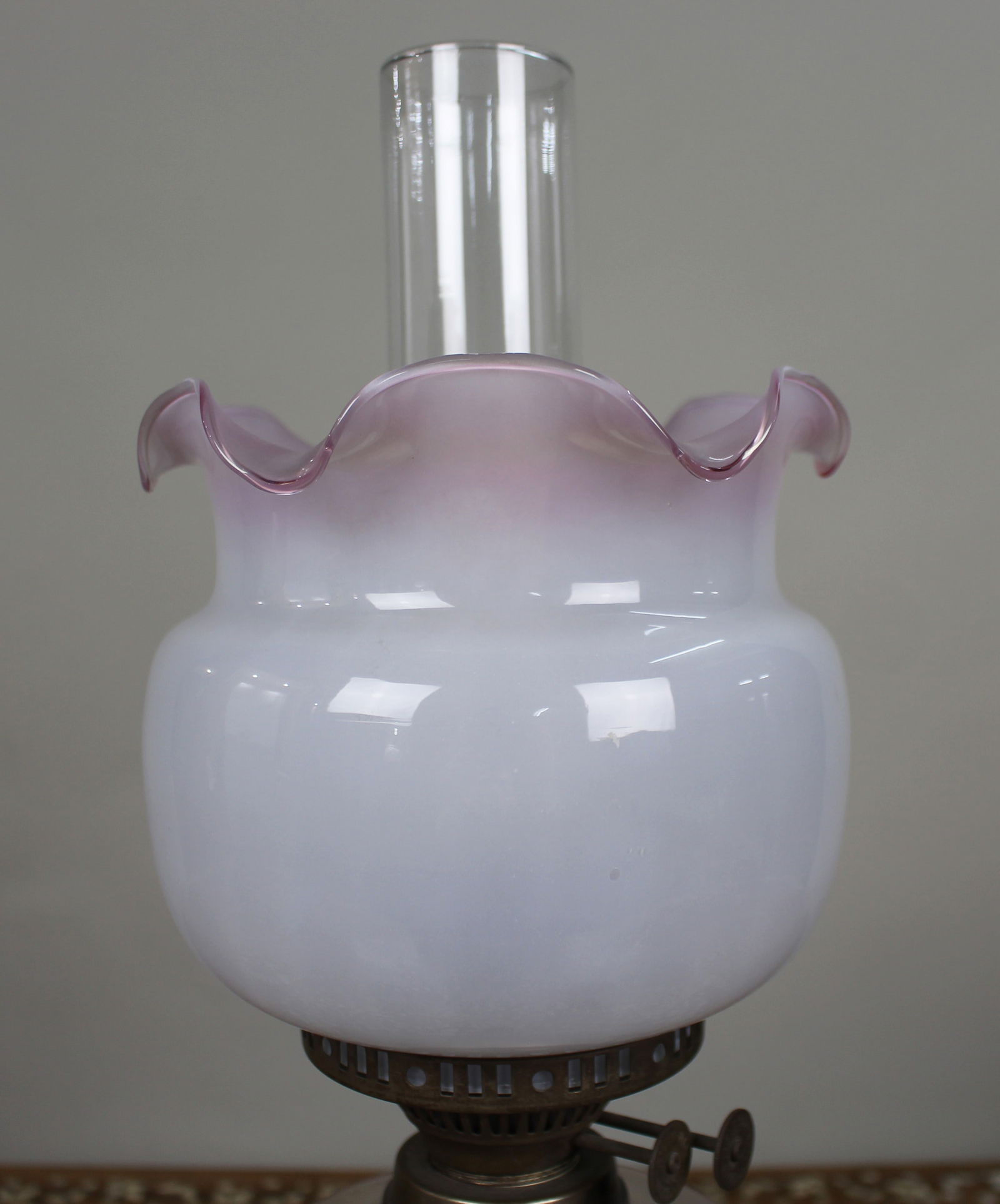 Antique Oil Lamp with Glass Font & Shade - 3