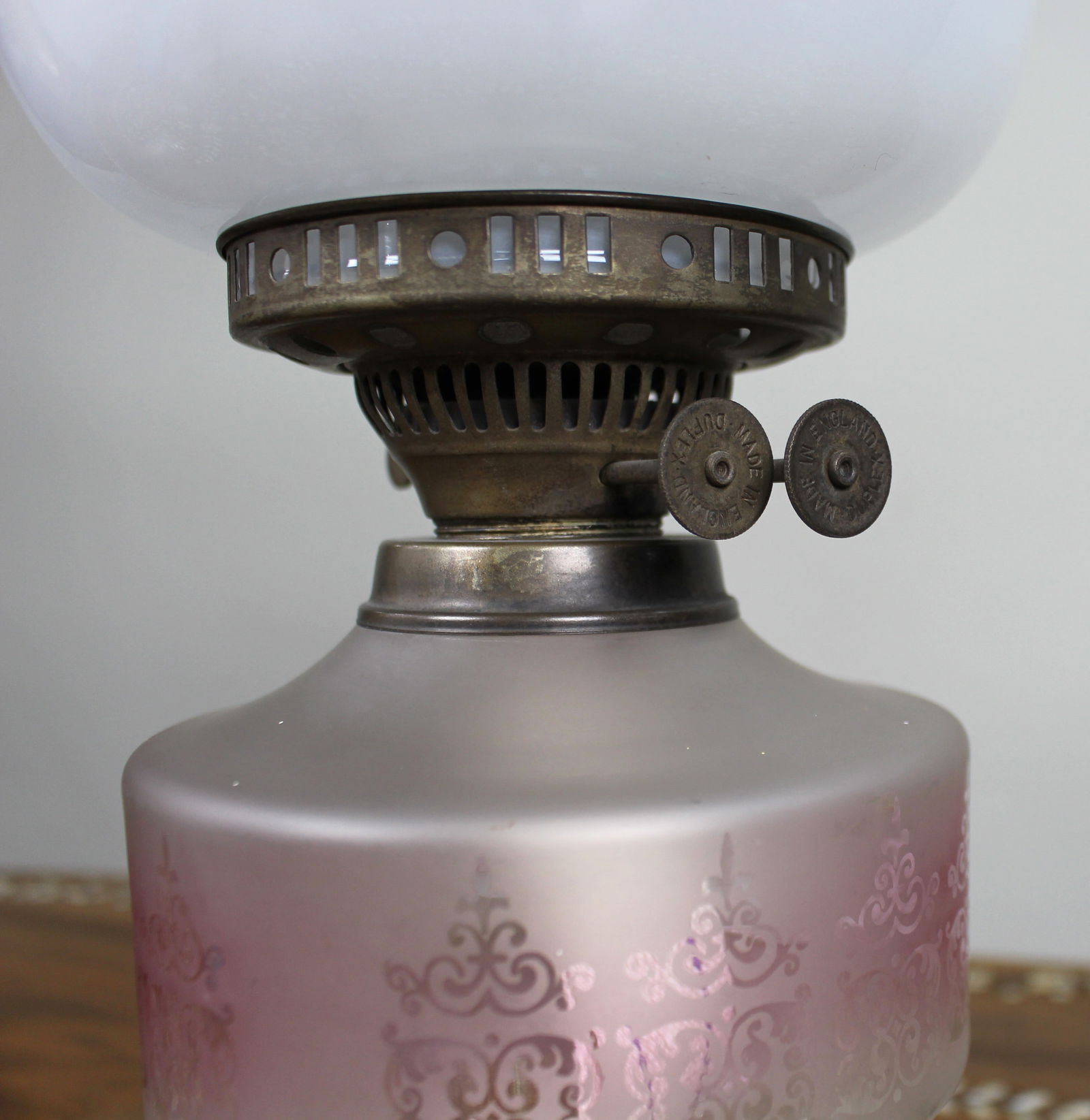 Antique Oil Lamp with Glass Font & Shade - 5
