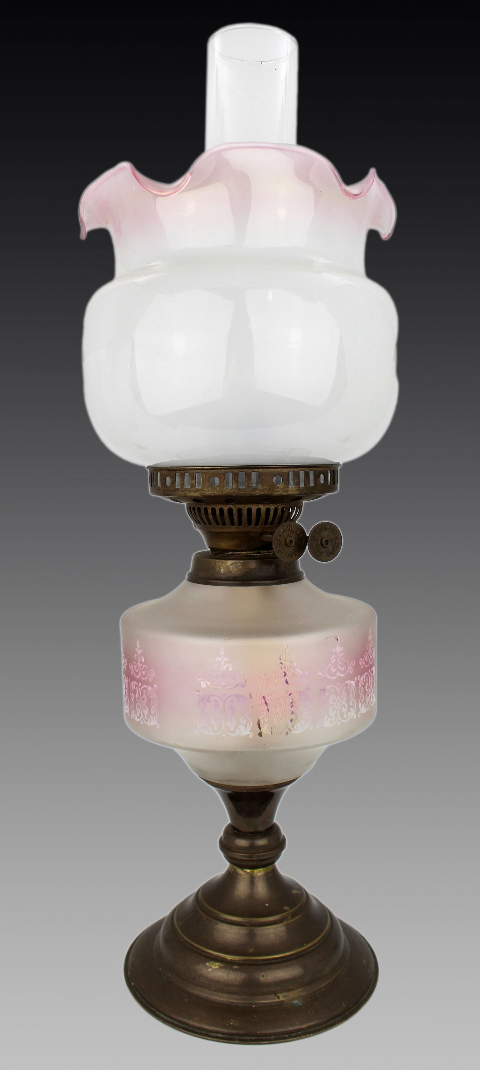 Antique Oil Lamp with Glass Font & Shade - 7