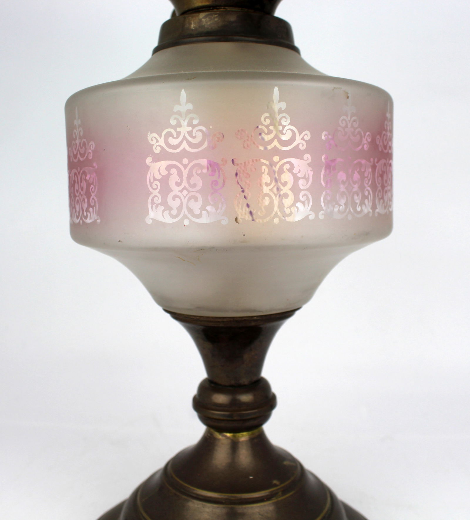 Antique Oil Lamp with Glass Font & Shade - 9