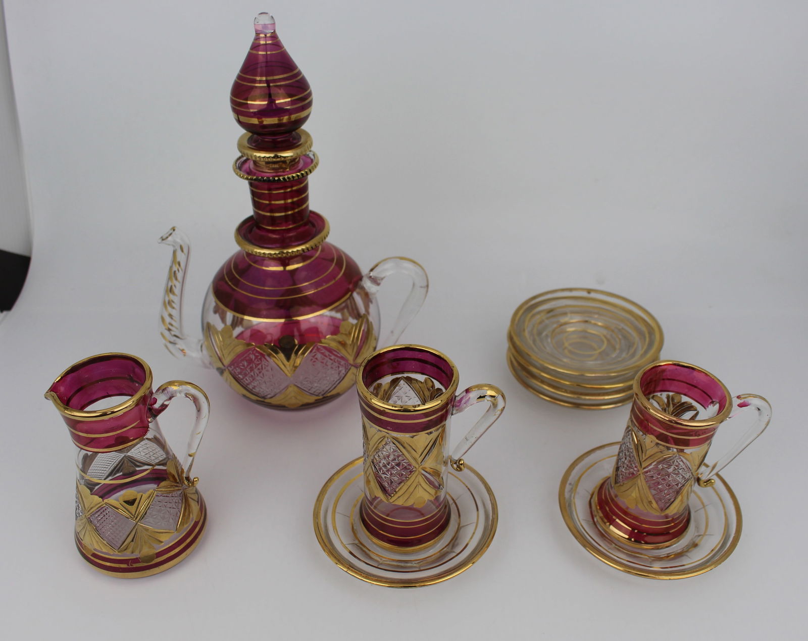 Vintage Gilded Glass Part Coffee Set - 2