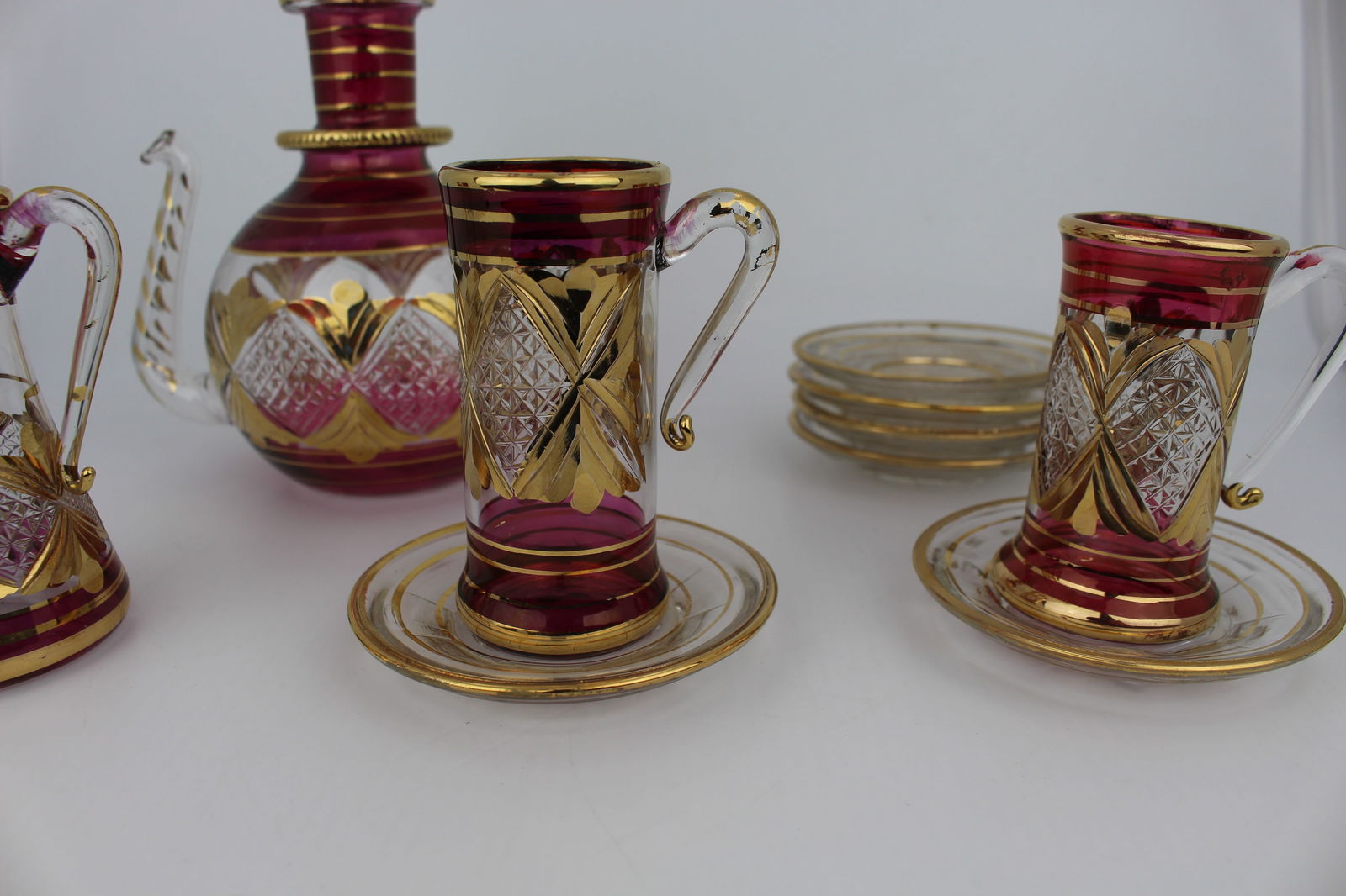 Vintage Gilded Glass Part Coffee Set - 3