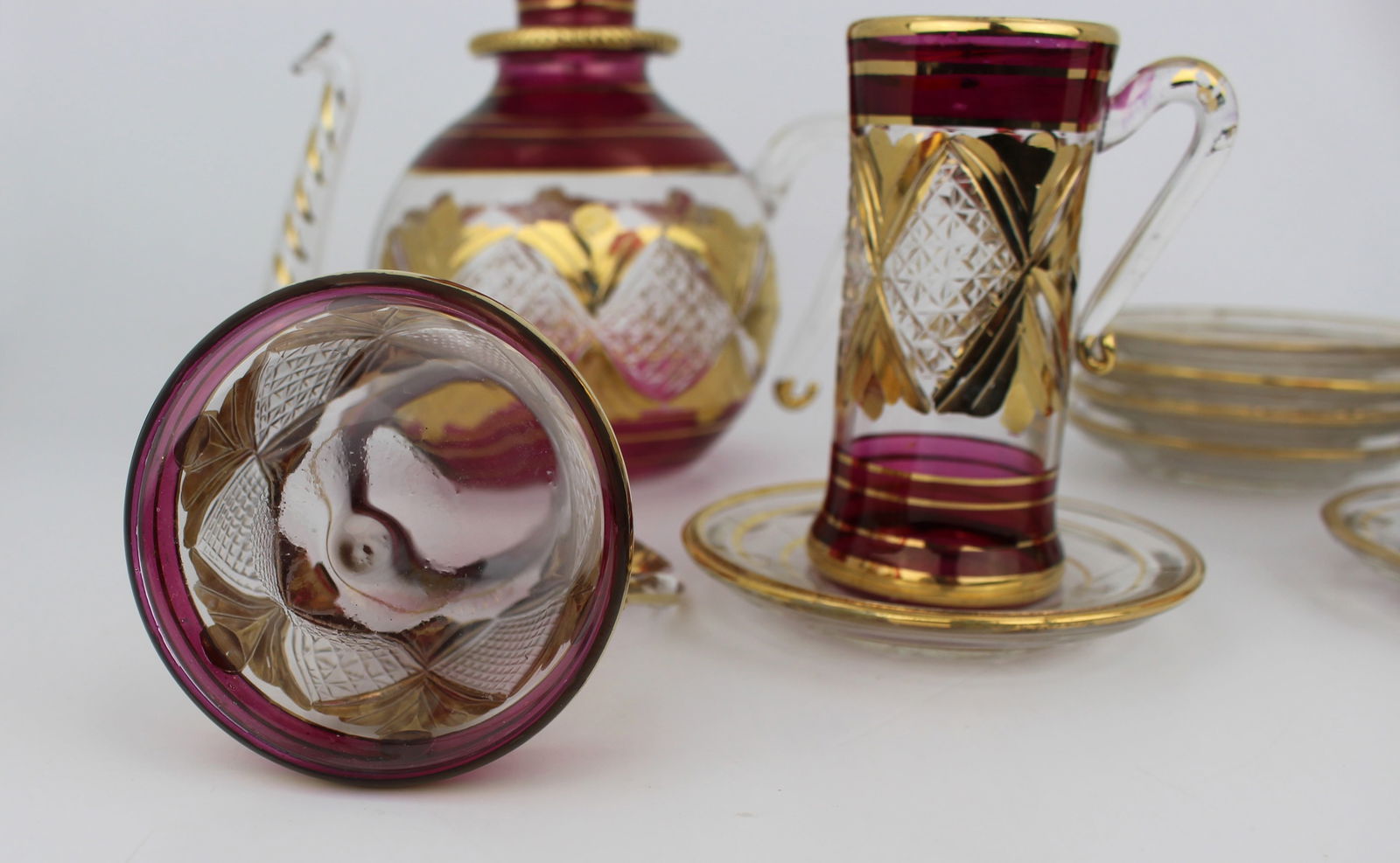 Vintage Gilded Glass Part Coffee Set - 4