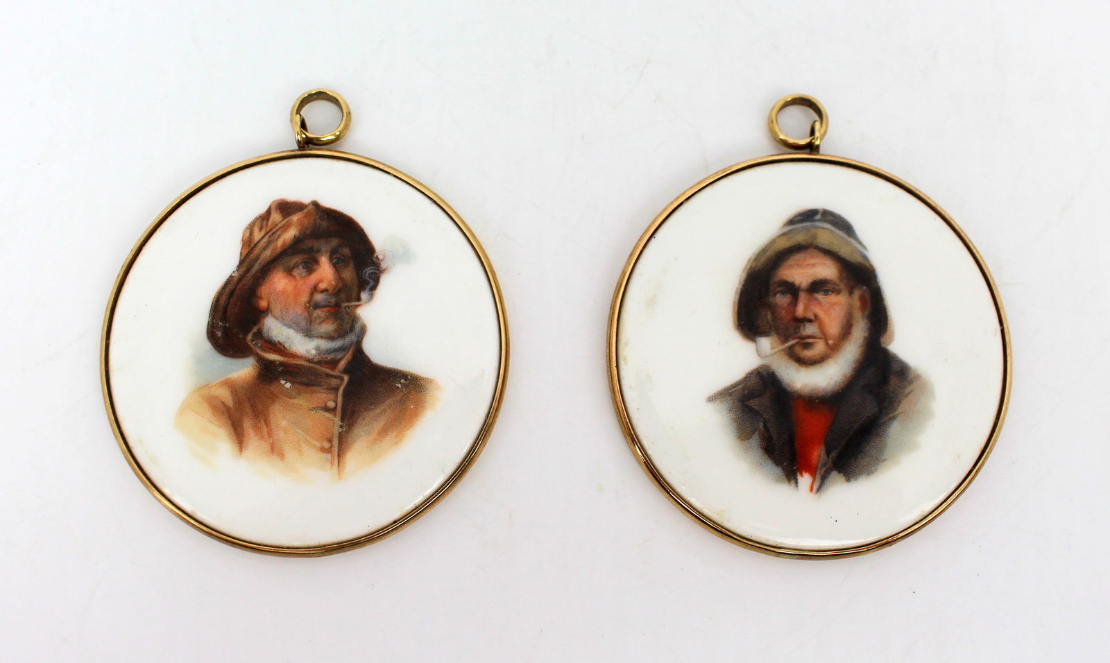 Pair of Antique Hand Painted Porcelain Plaques in 9ct Gold Surrounds (1 of 4)