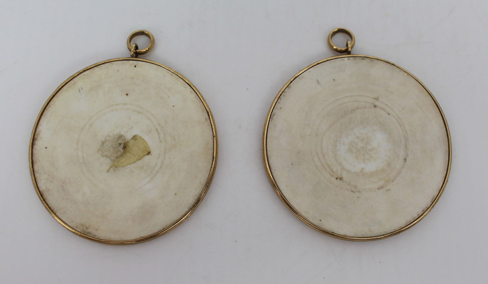Pair of Antique Hand Painted Porcelain Plaques in 9ct Gold Surrounds - 3