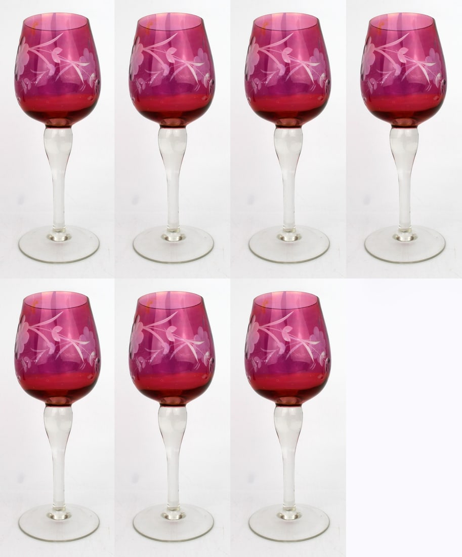 Set of 7 Vintage Cranberry Colour Lustre Glass (1 of 4)