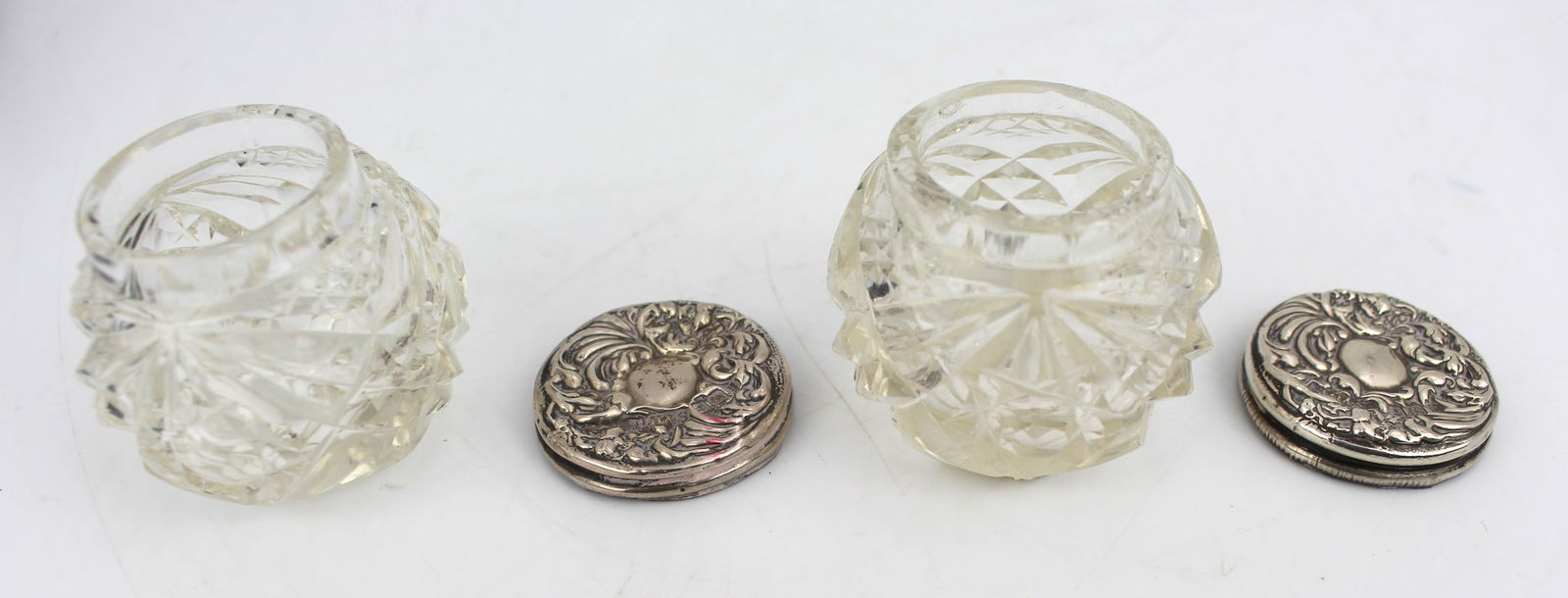 Pair of Cut Glass Silver Topped Pots Birmingham 1907 Henry Hobson - 4