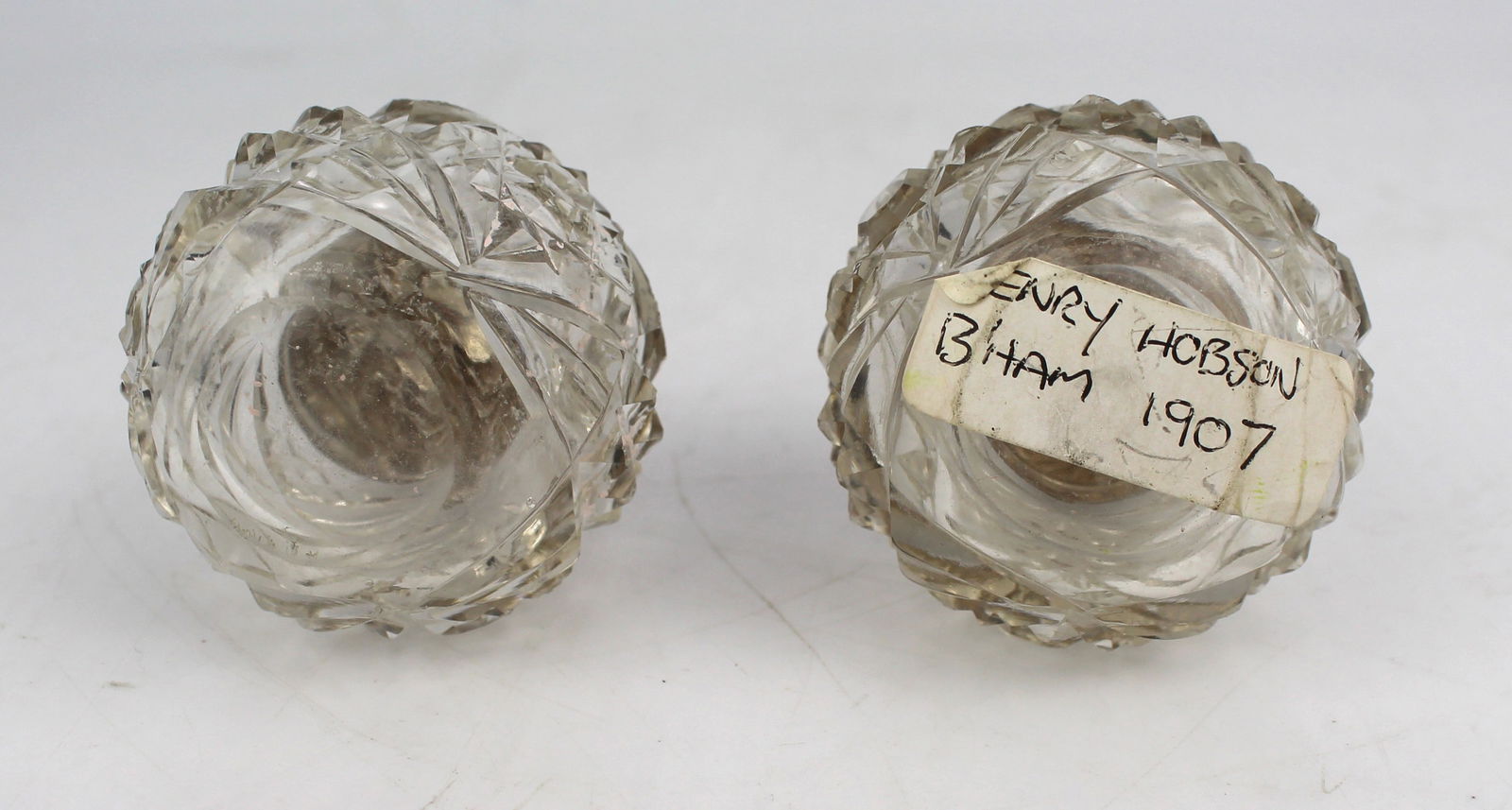 Pair of Cut Glass Silver Topped Pots Birmingham 1907 Henry Hobson - 5