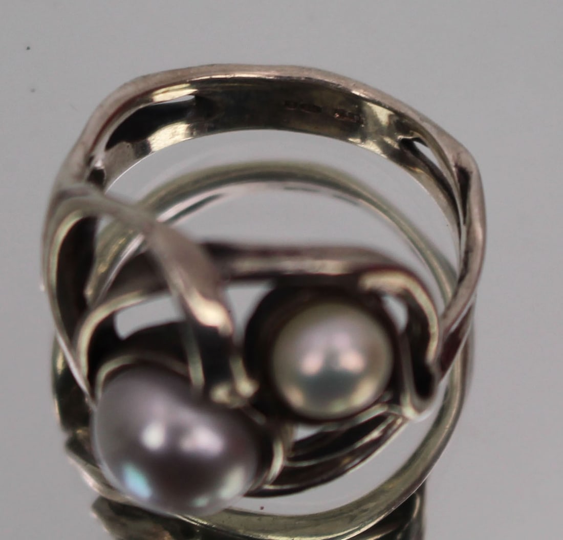 Vintage Silver Pearl Ring - 4