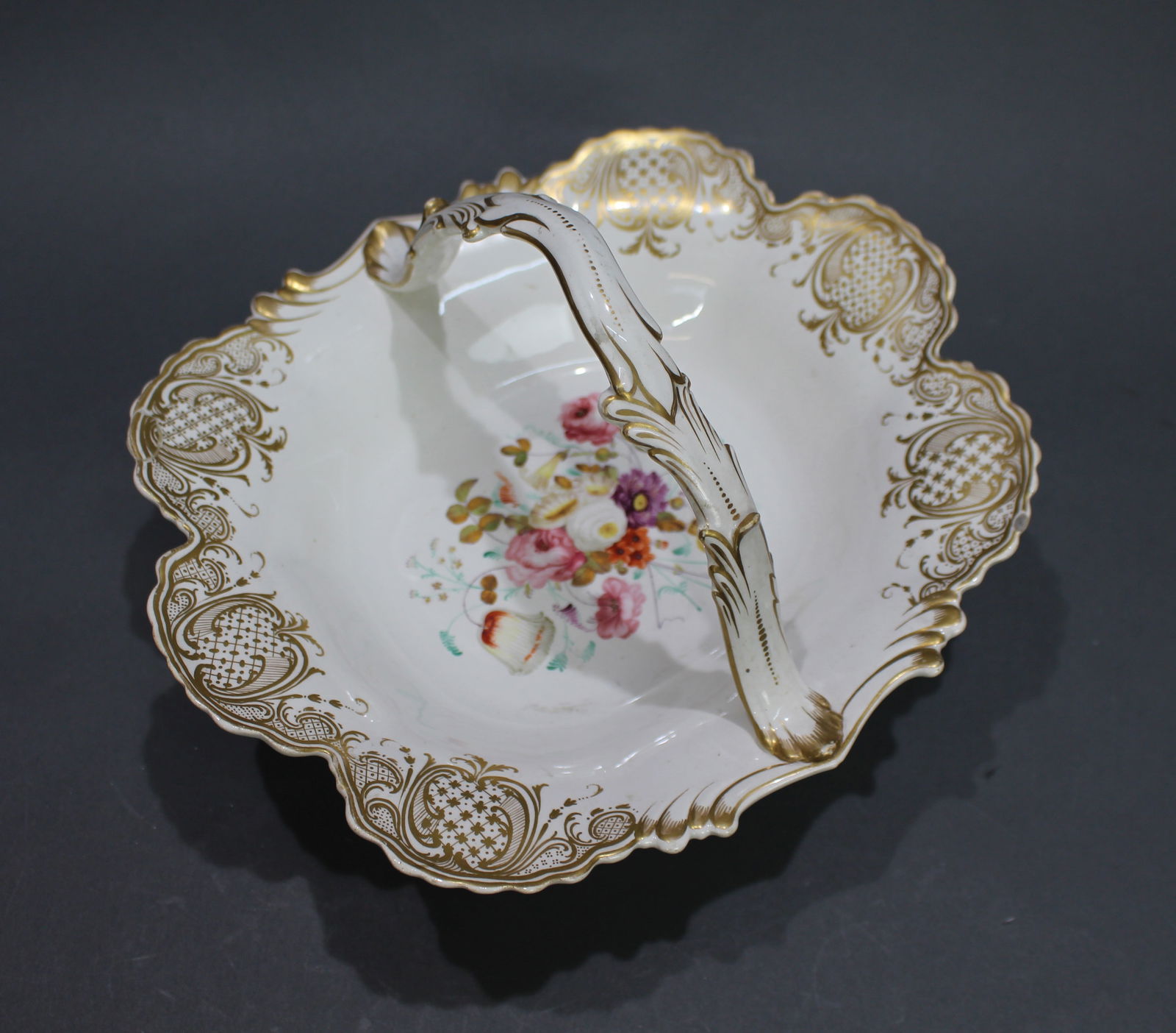 Victorian English Painted Floral & Gilded Strawberry Basket - 2