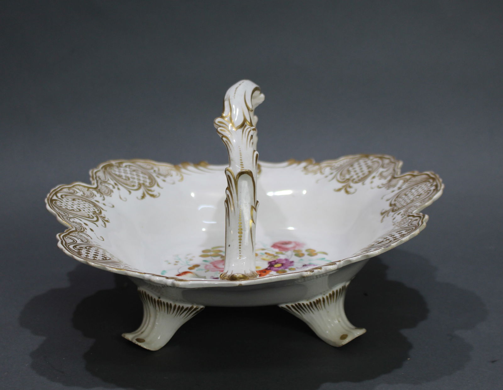 Victorian English Painted Floral & Gilded Strawberry Basket - 4