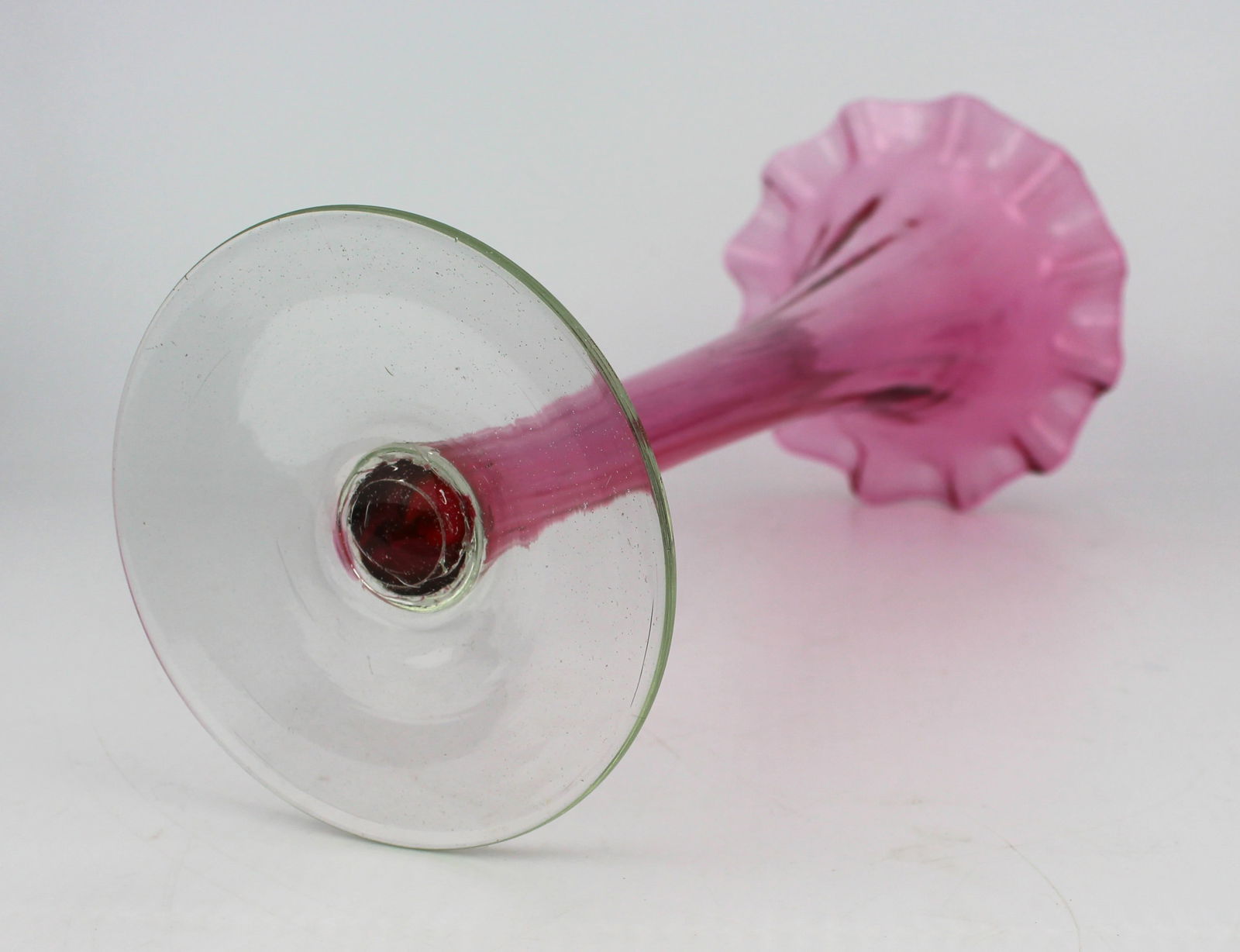 Victorian Cranberry Glass Frilled Top Trumpet Vase - 3