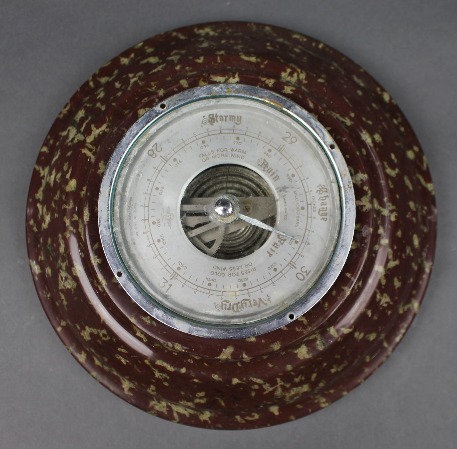 Vintage Aneroid Barometer with Marble Surround - 2