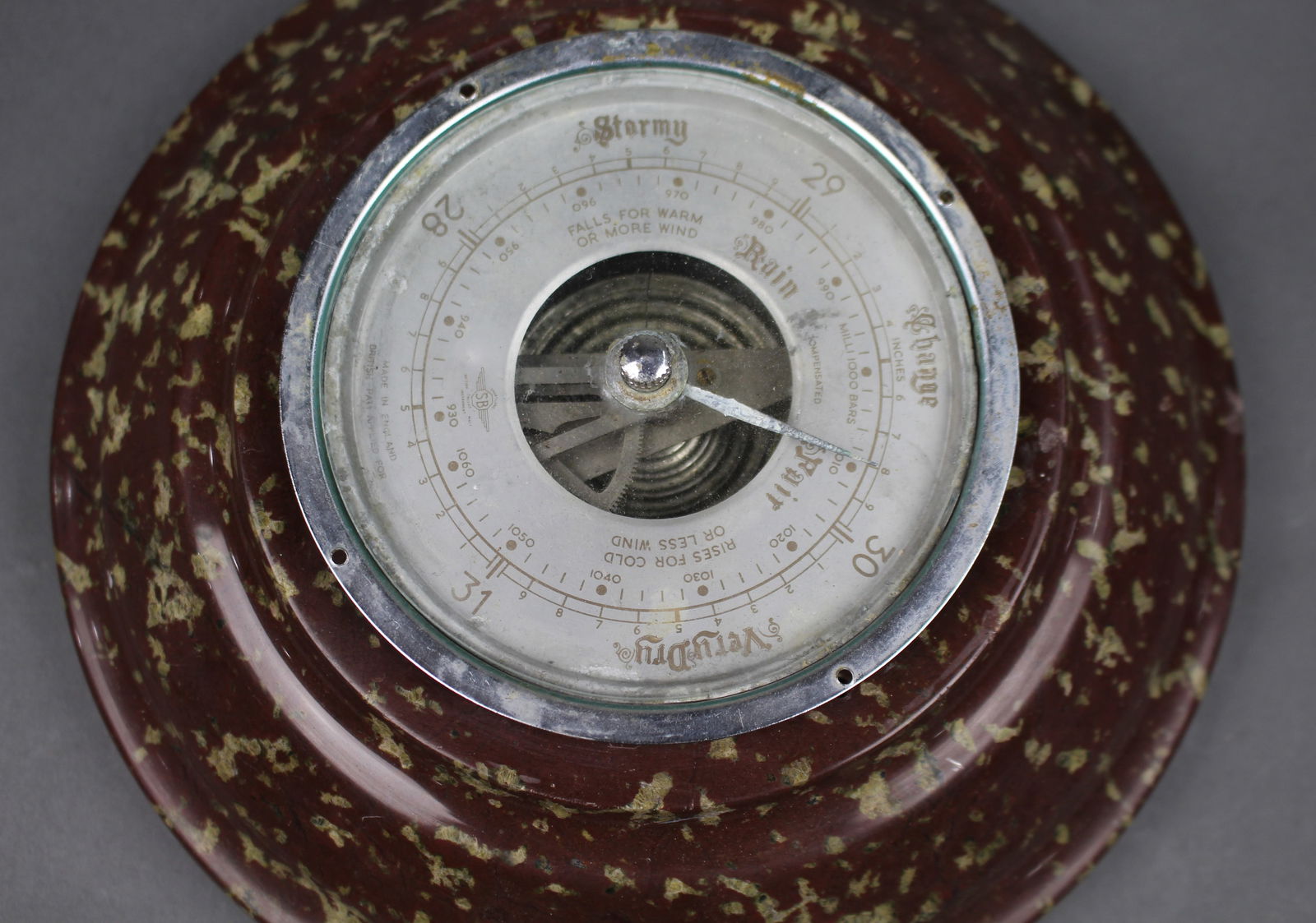 Vintage Aneroid Barometer with Marble Surround - 4